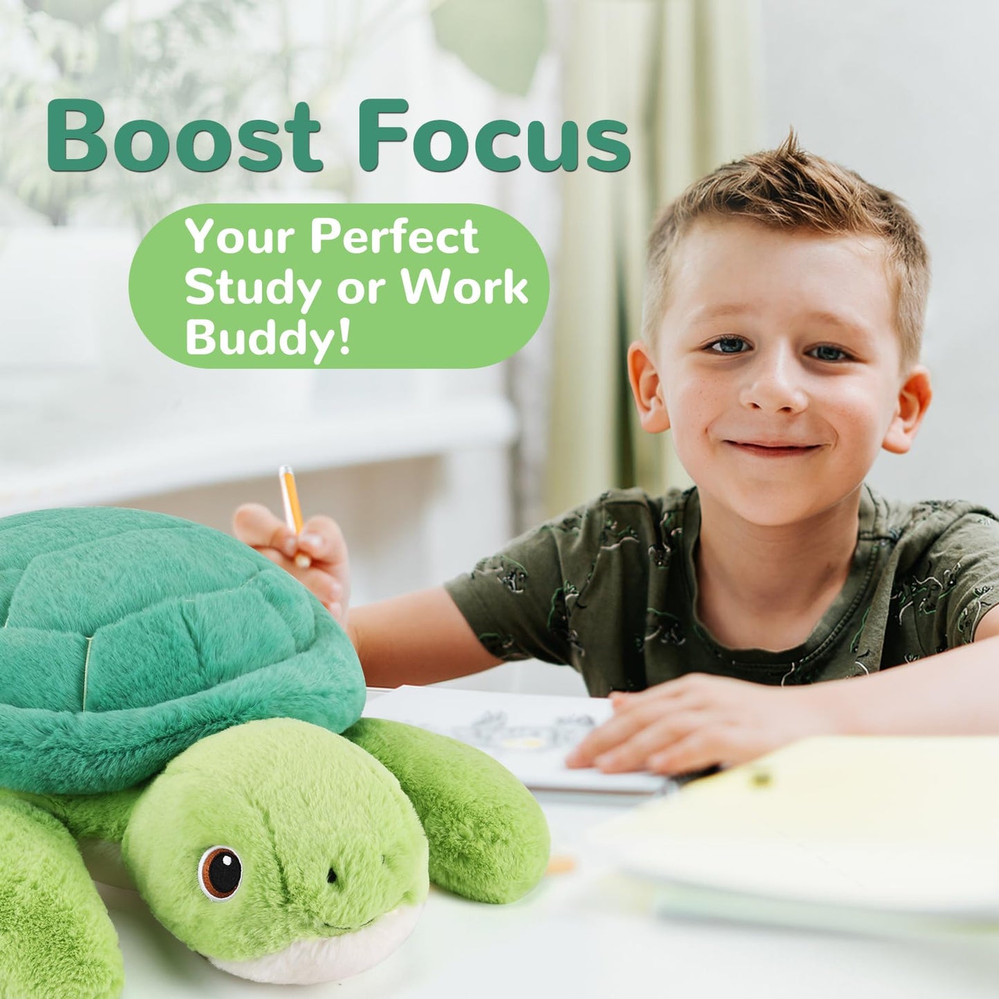 gnomantic Turtle Weighted Stuffed Animal - 28-Inch Plush Pillow, 5 lb Sea Turtle