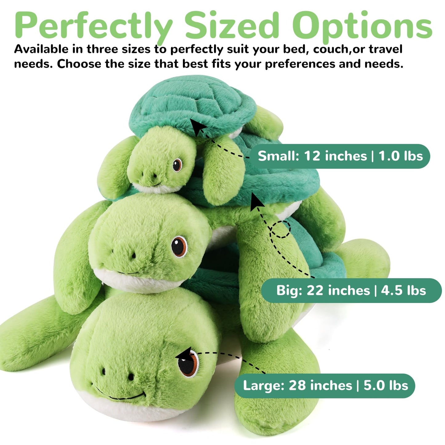 gnomantic Turtle Weighted Stuffed Animal - 28-Inch Plush Pillow, 5 lb Sea Turtle