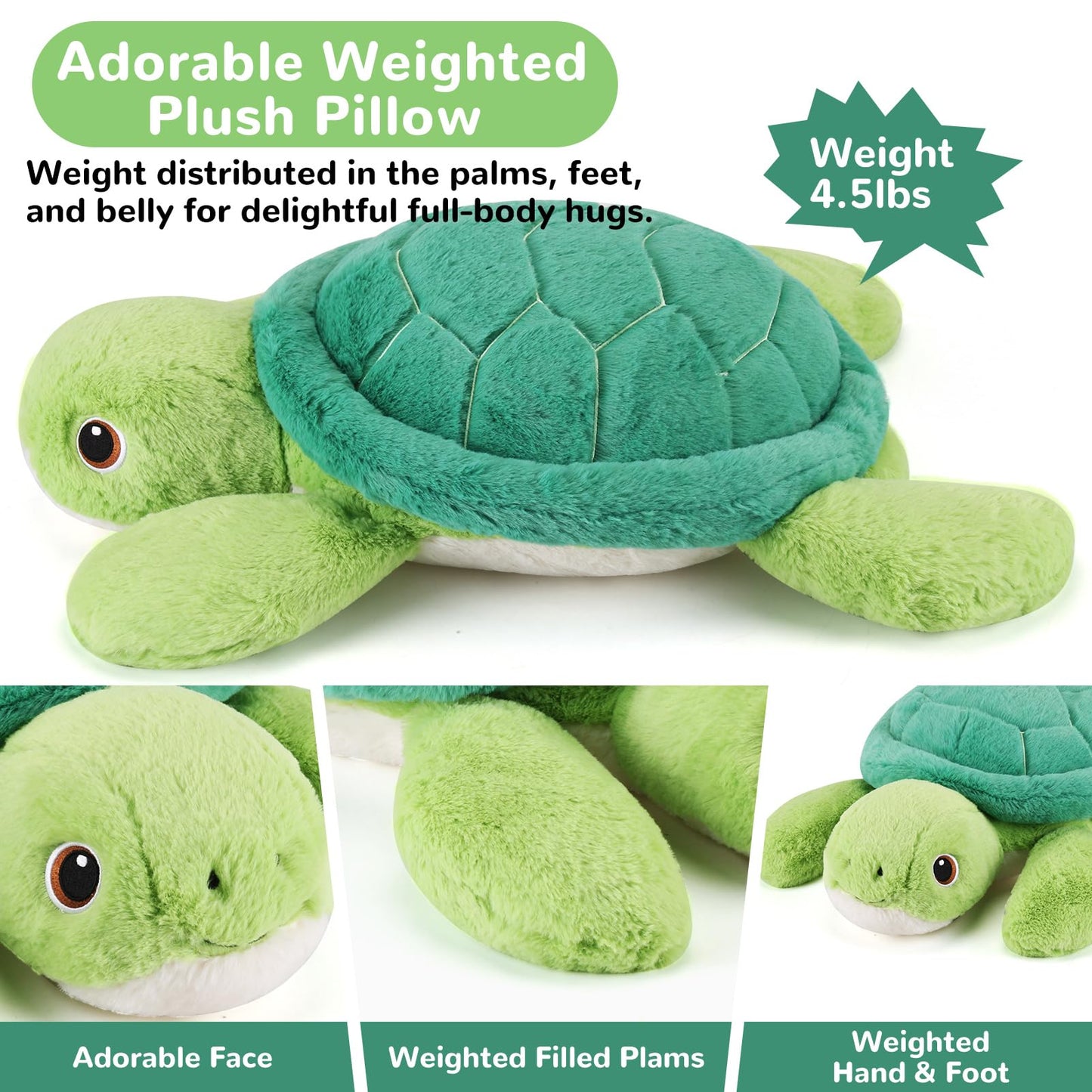 gnomantic Turtle Weighted Stuffed Animal – 22-Inch, 4.5 lb Plush Pillow