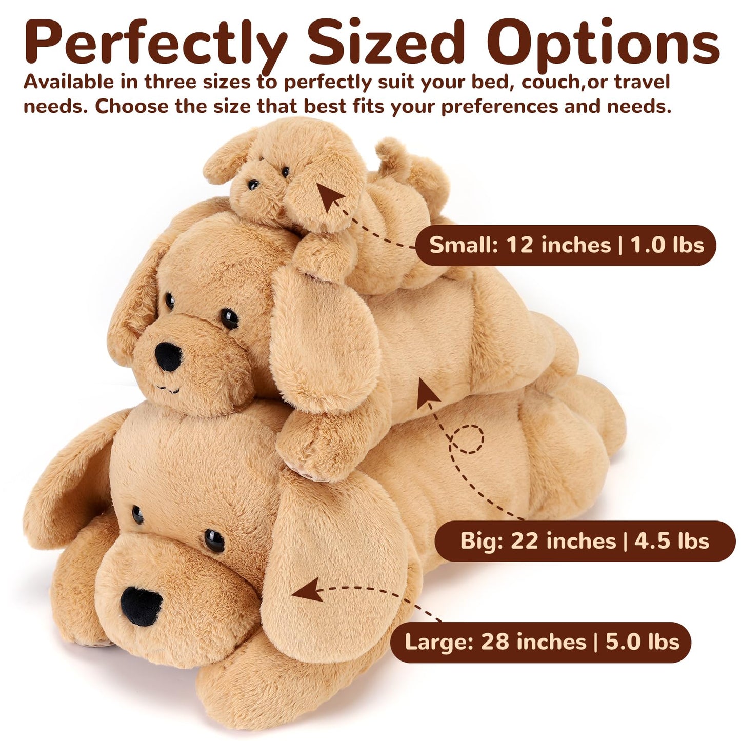 Gnomantic Yellow Lab Weighted Plush Toy — 22-inch, 4.5 lb Labradoodle Pillow for Kids and Adults