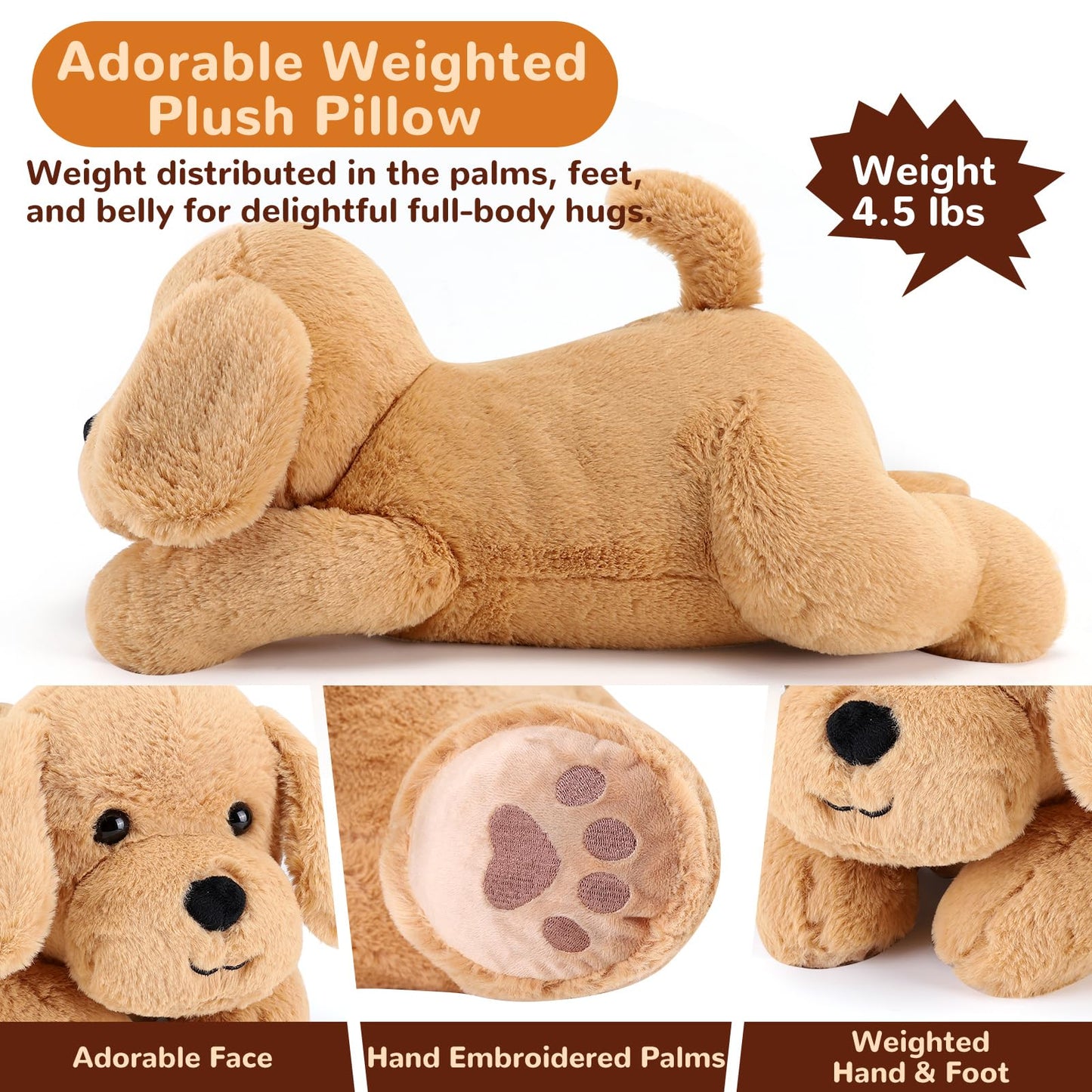 Gnomantic Yellow Lab Weighted Plush Toy — 22-inch, 4.5 lb Labradoodle Pillow for Kids and Adults