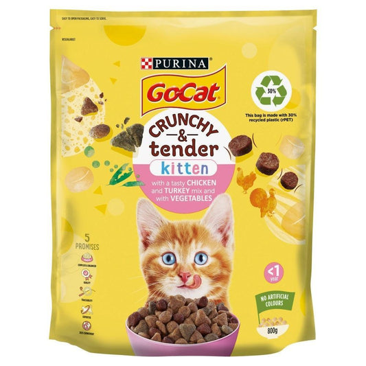 Go-Cat Crunchy & Tender Kitten Chicken, Turkey & Veg 800g