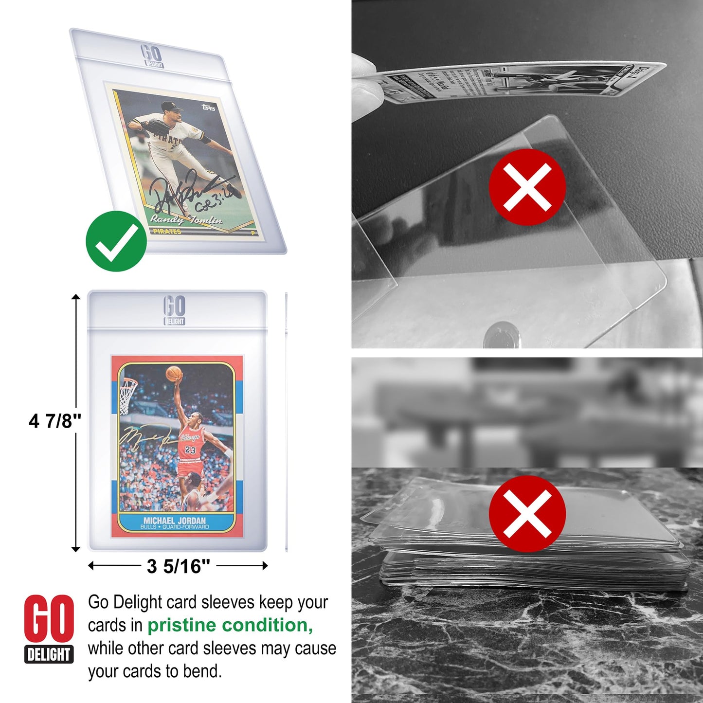 GO DELIGHT Semi-Rigid Card Holders Bundle for PSA, BGS, SGC, CSG Grading – 200 Count | 3-5/16 x 4-7/8 with 1/2 Lip