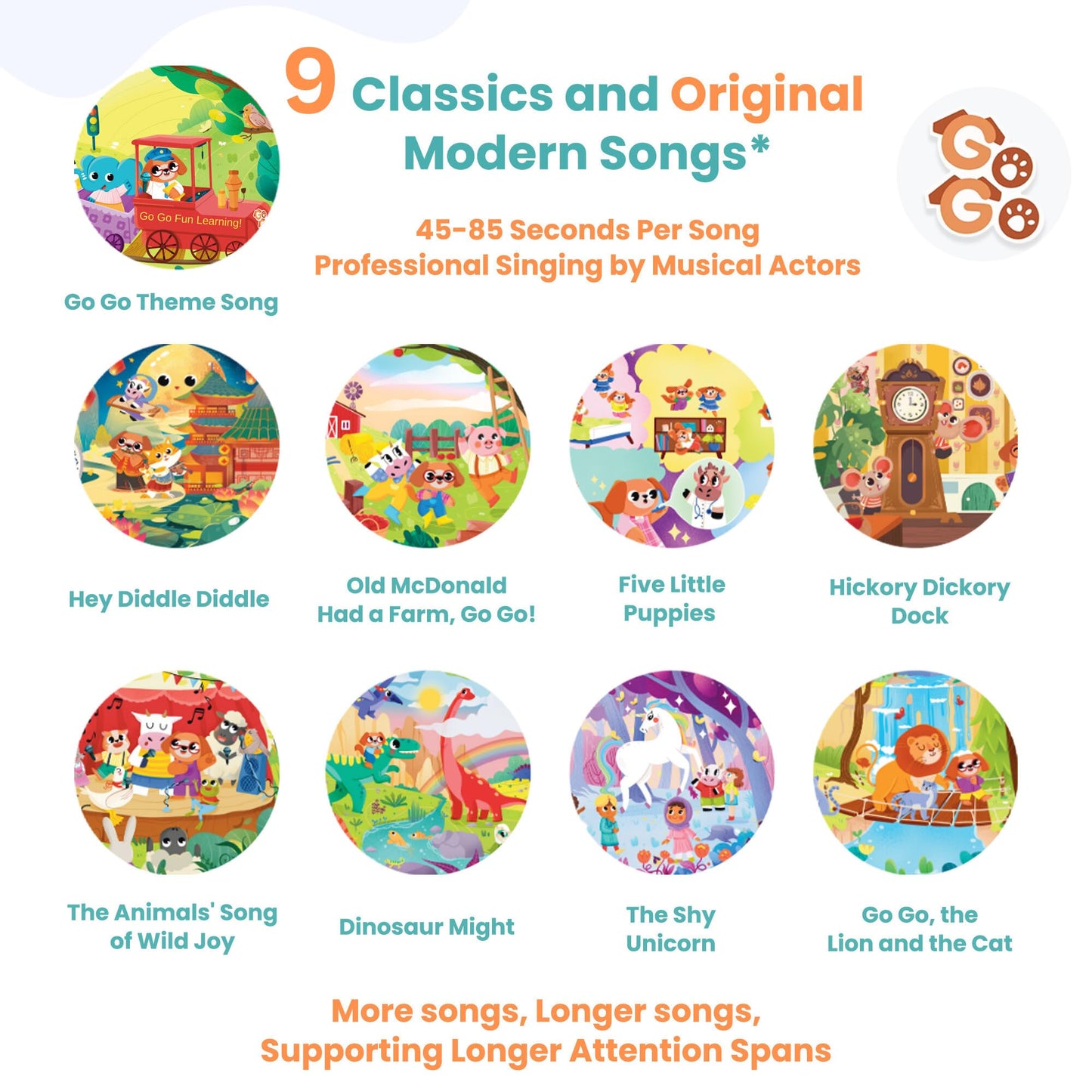 GO GO 9 Creative Animal Nursery Rhymes – Interactive Sound Book for Toddlers 1-3