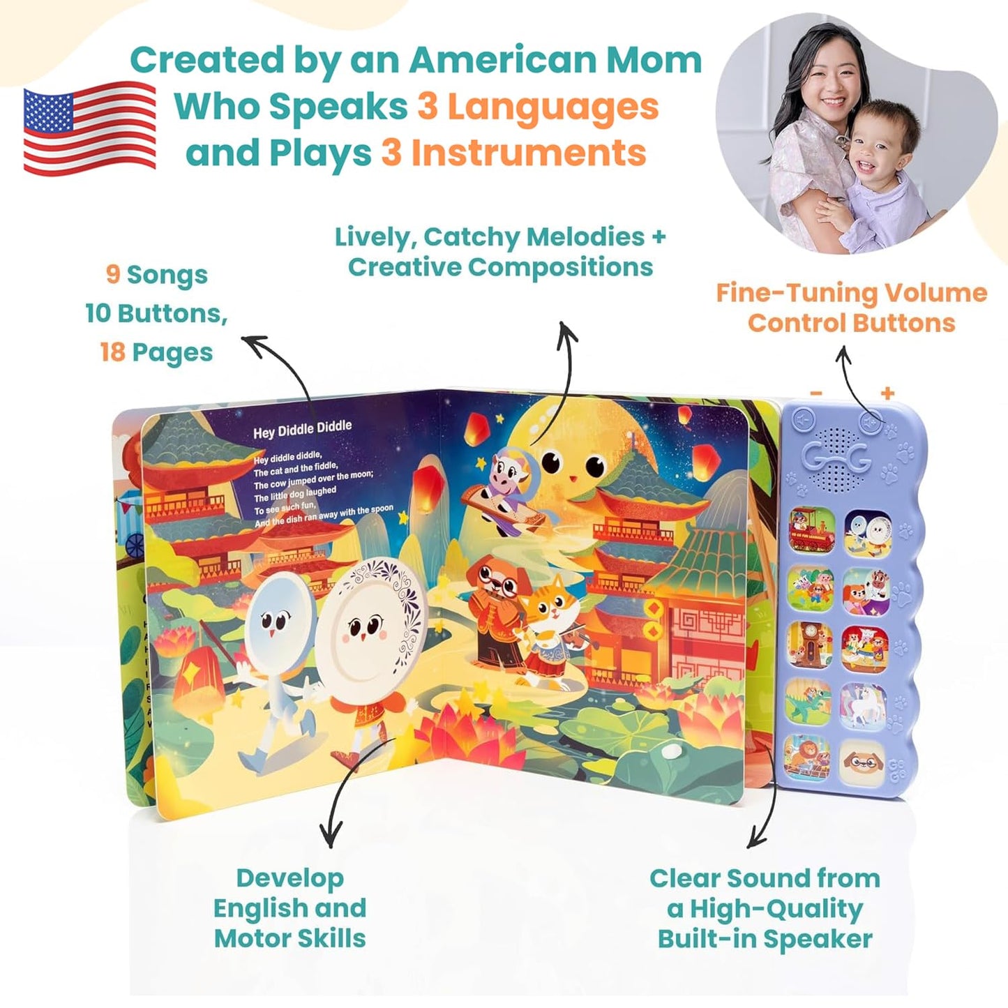GO GO 9 Creative Animal Nursery Rhymes – Interactive Sound Book for Toddlers 1-3