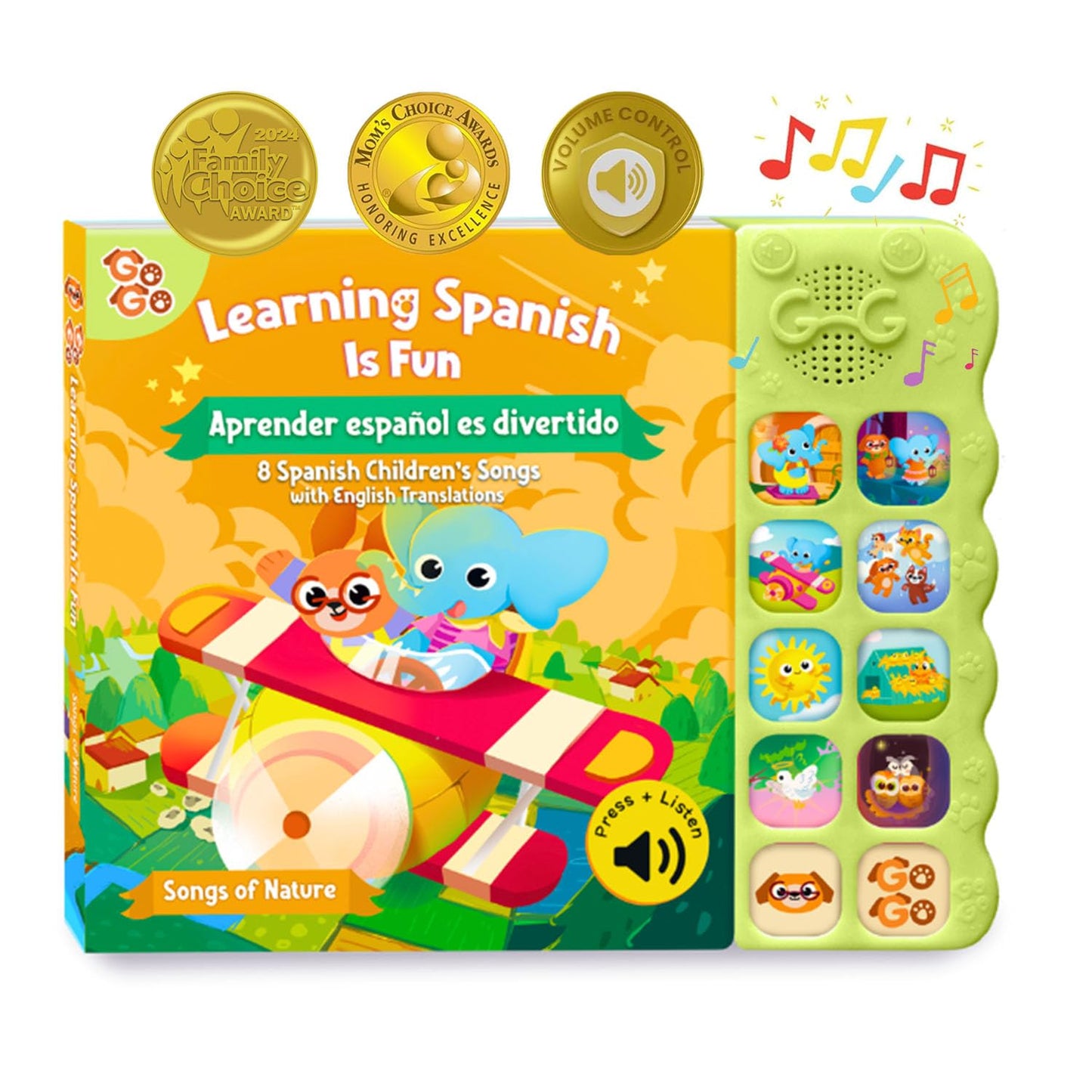 GO GO Spanish Musical Book Vol. 2 — Bilingual Spanish/English Book for Toddlers with 8 Songs