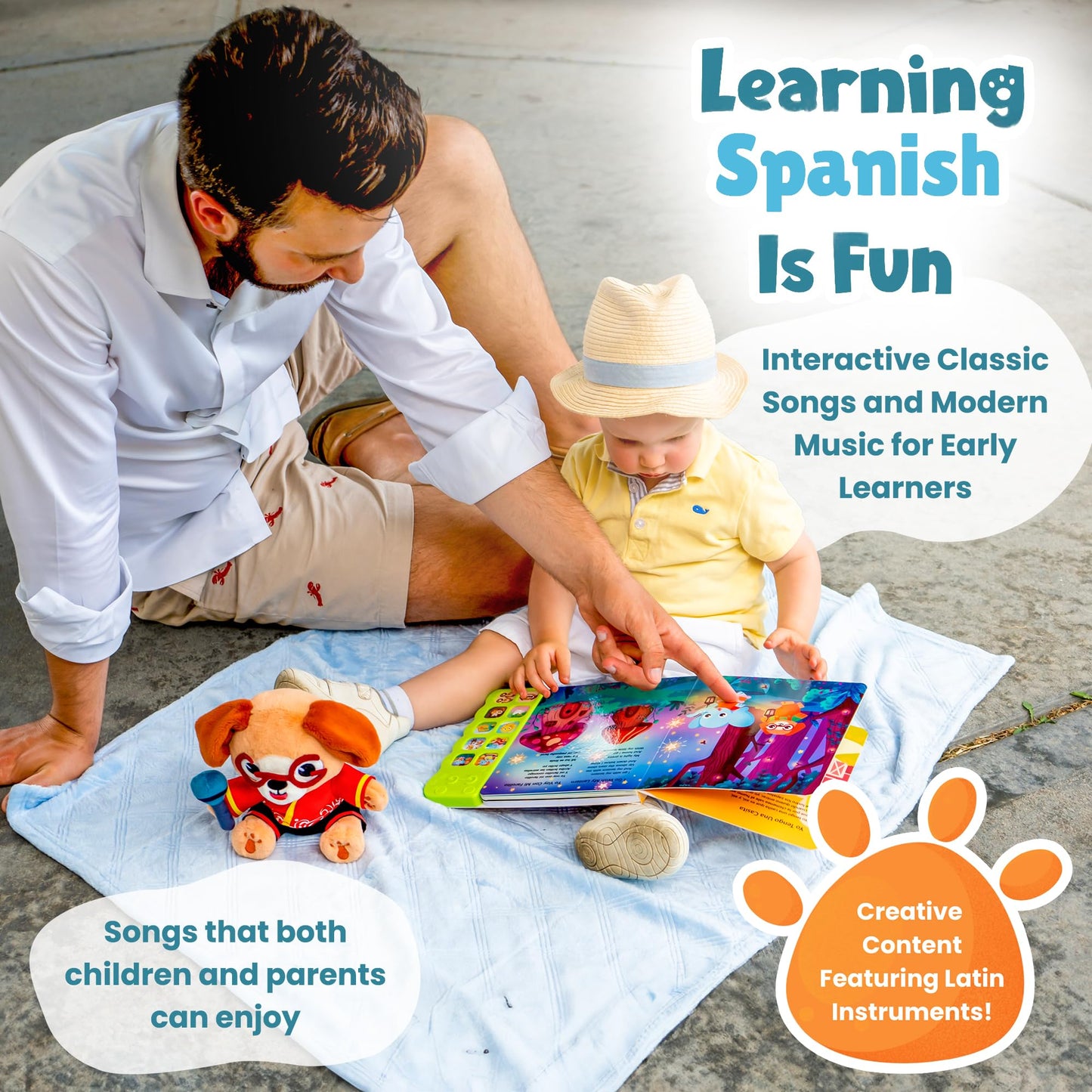 GO GO Spanish Musical Book Vol. 2 — Bilingual Spanish/English Book for Toddlers with 8 Songs