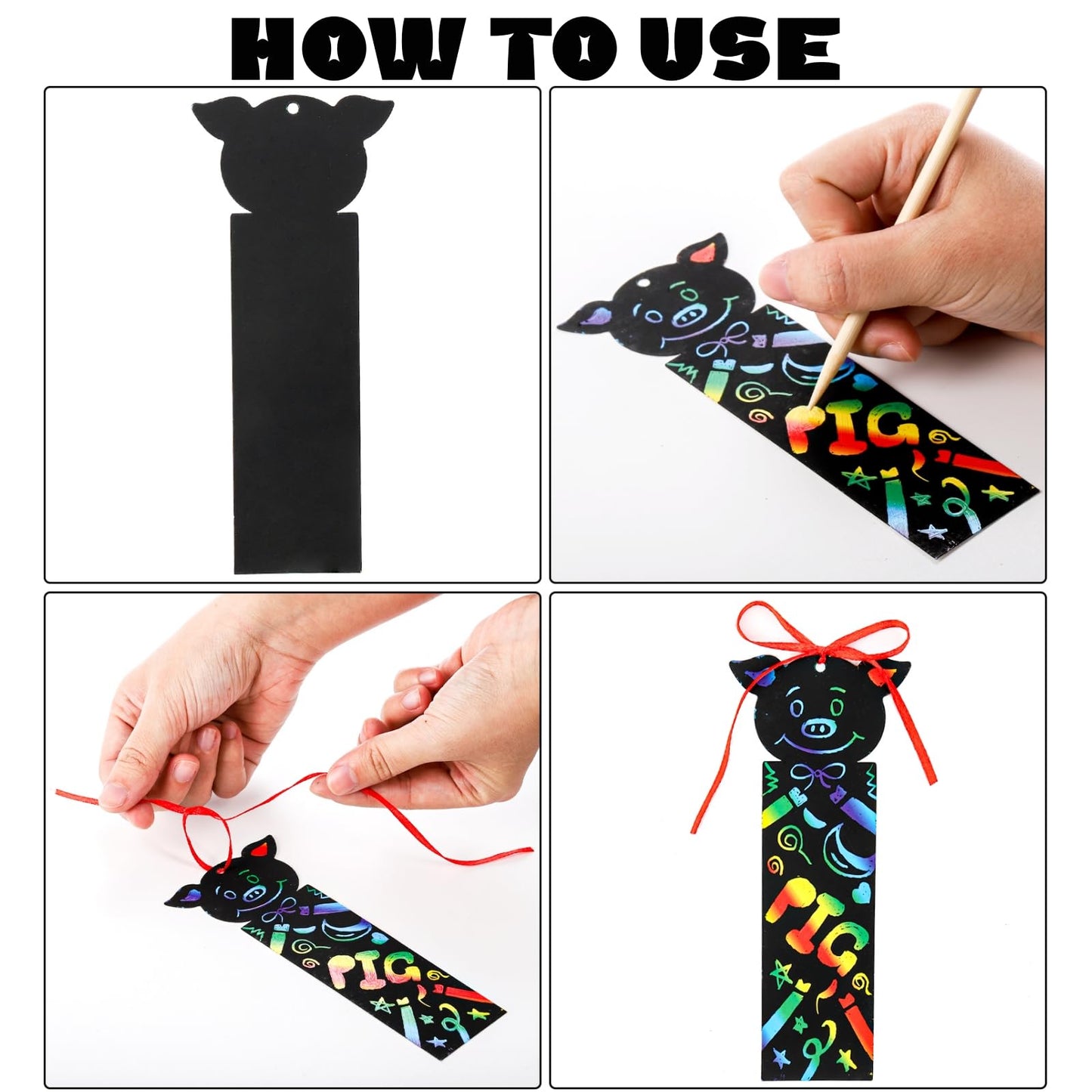 Goaste 144 Pack Animal Scratch Bookmarks | 36 Designs, Colorful DIY Craft Set with Ropes & Bamboo Stylus