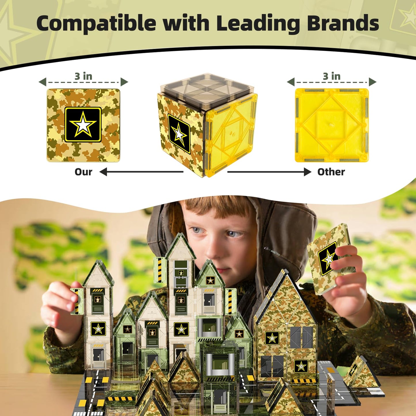 GobiDex 100PCS Army Magnetic Tiles – STEM Building Blocks for Kids 3+