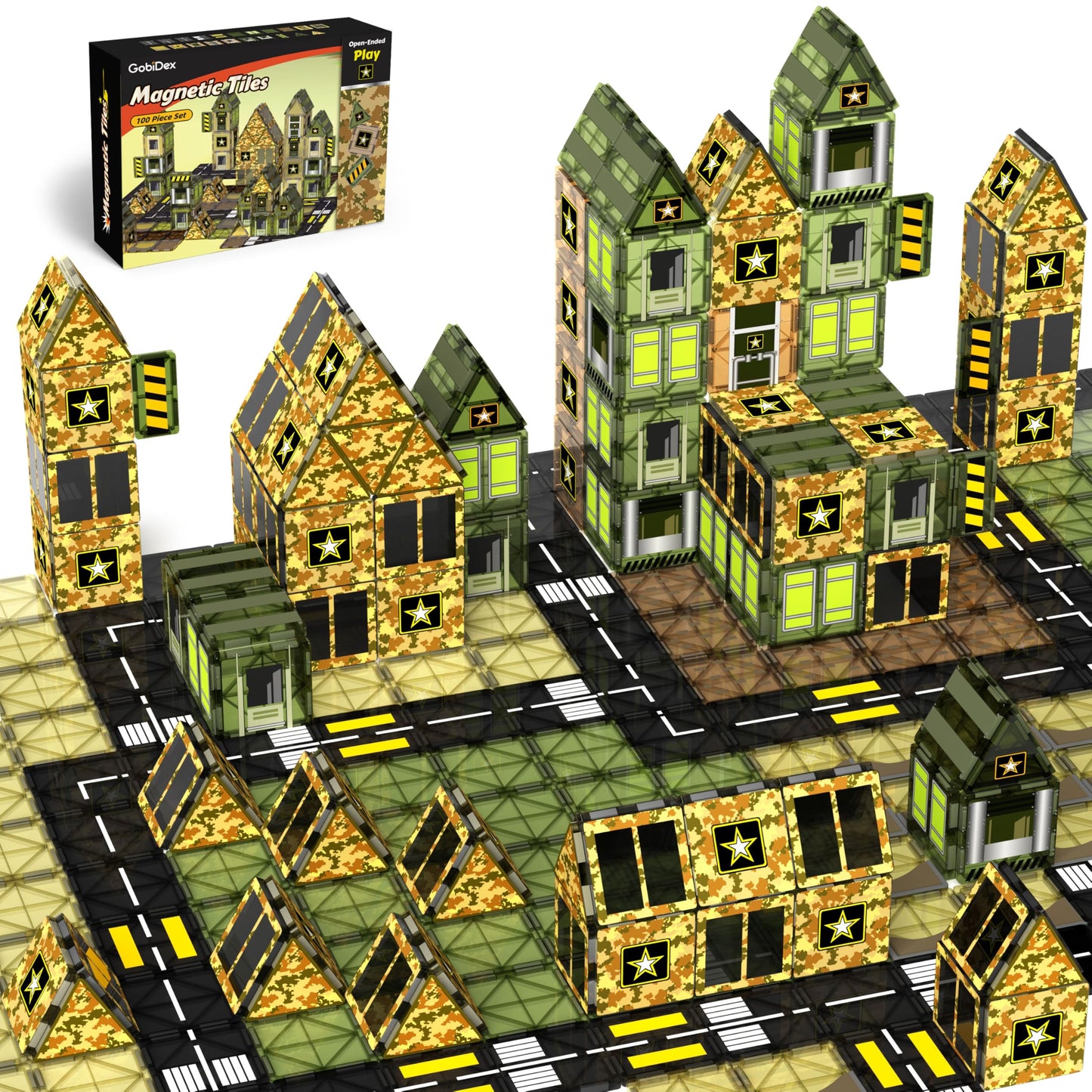 GobiDex 100PCS Army Magnetic Tiles – STEM Building Blocks for Kids 3+