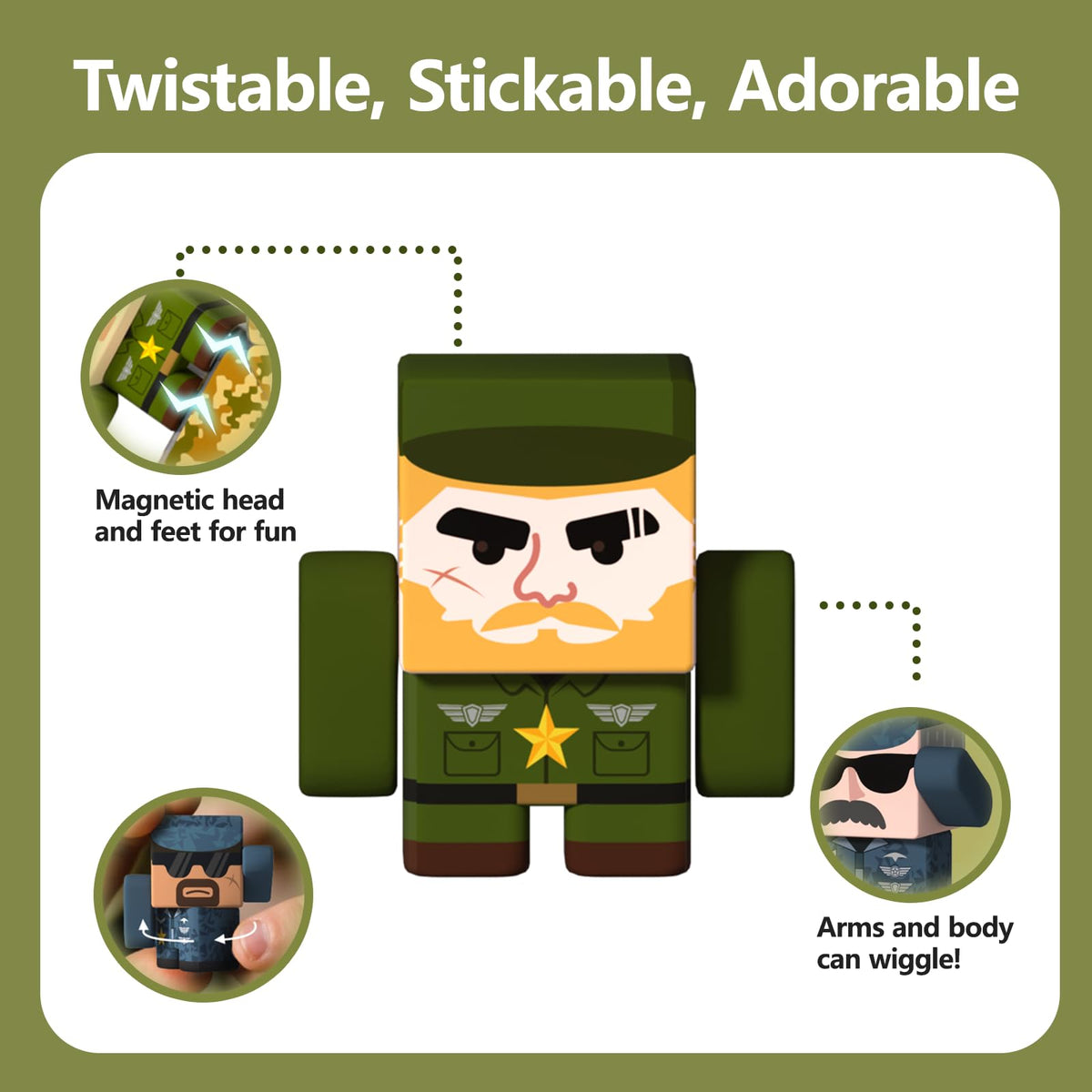 GobiDex Magnetic Army Men Action Figures – 6-Pack Expansion for Magnetic Blocks | STEM Army Toys for Ages 3+