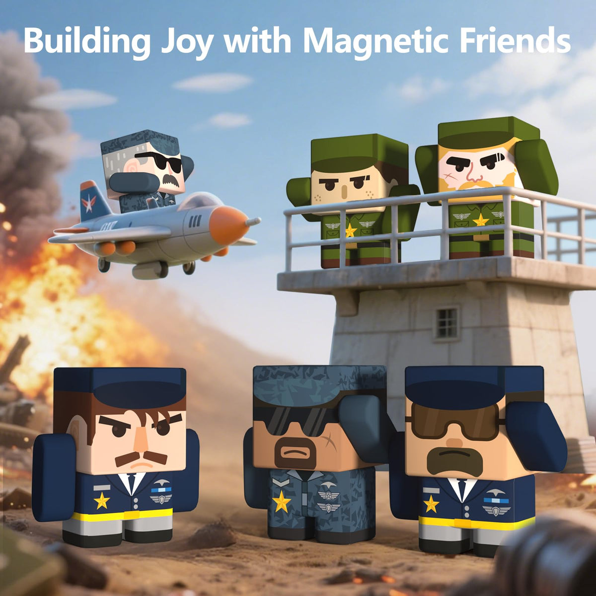 GobiDex Magnetic Army Men Action Figures – 6-Pack Expansion for Magnetic Blocks | STEM Army Toys for Ages 3+