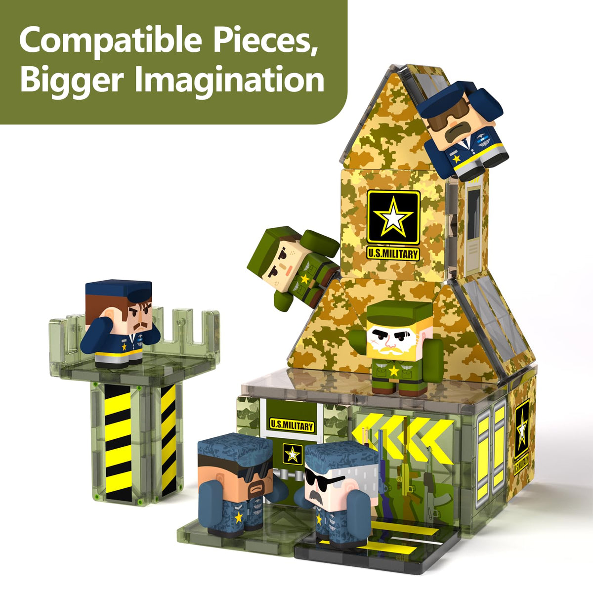 GobiDex Magnetic Army Men Action Figures – 6-Pack Expansion for Magnetic Blocks | STEM Army Toys for Ages 3+
