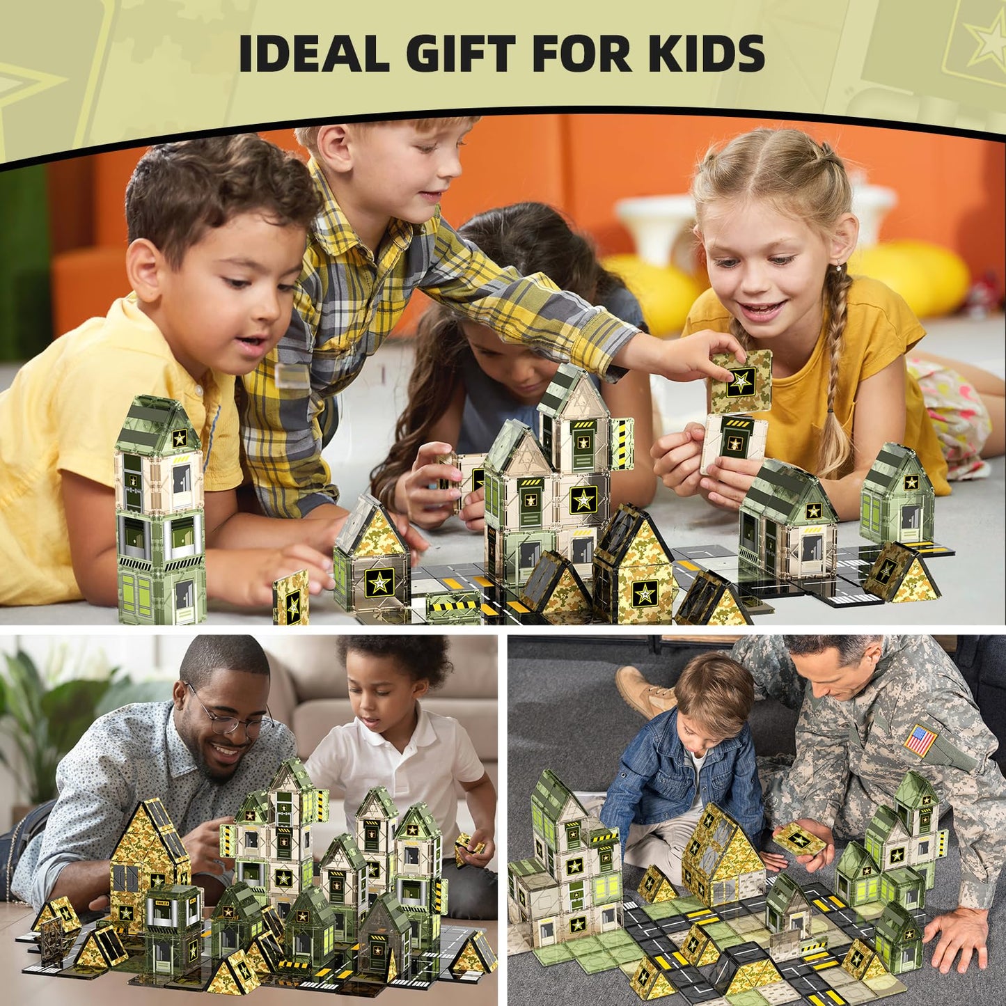 GobiDex 100PCS Army Magnetic Tiles – STEM Building Blocks for Kids 3+
