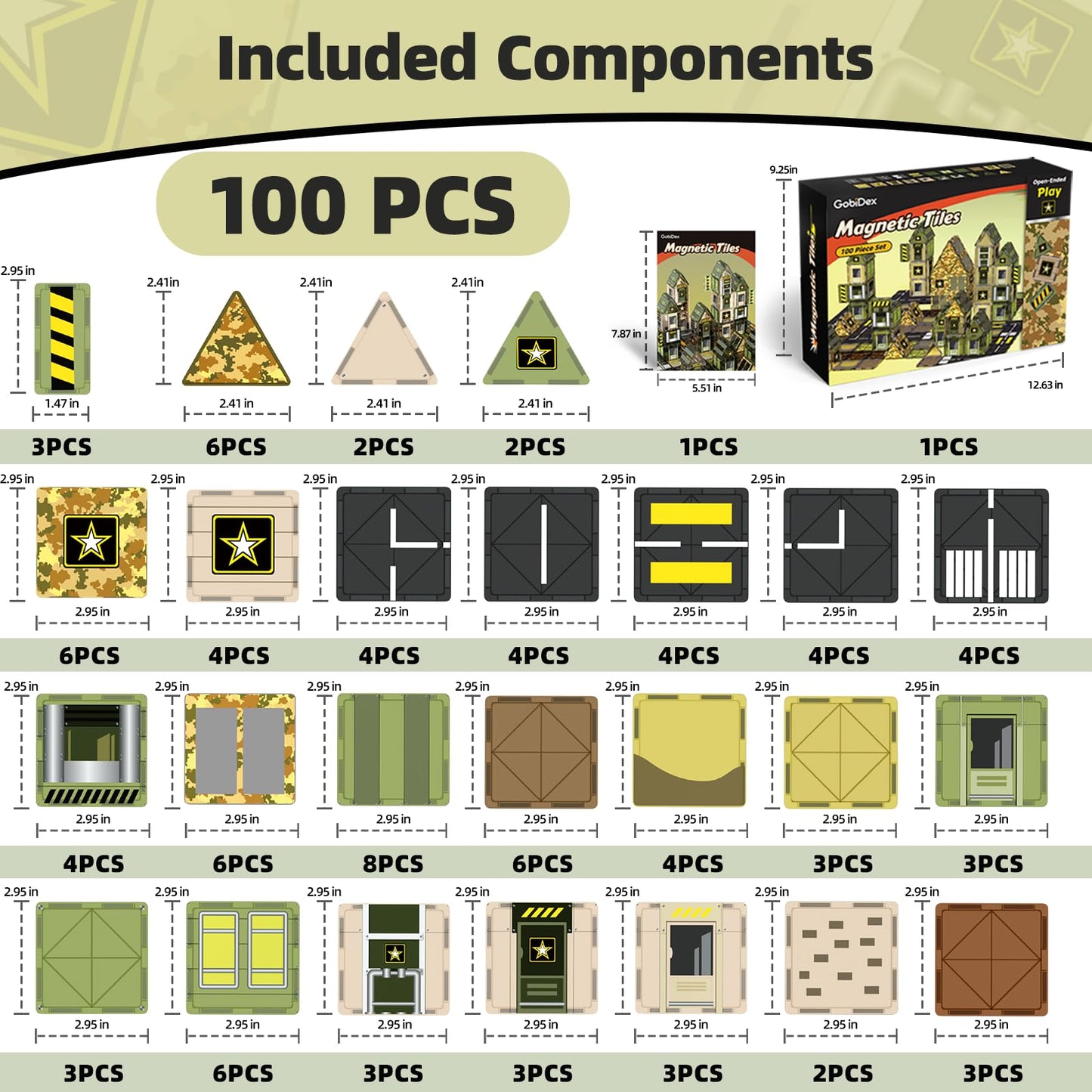 GobiDex 100PCS Army Magnetic Tiles – STEM Building Blocks for Kids 3+