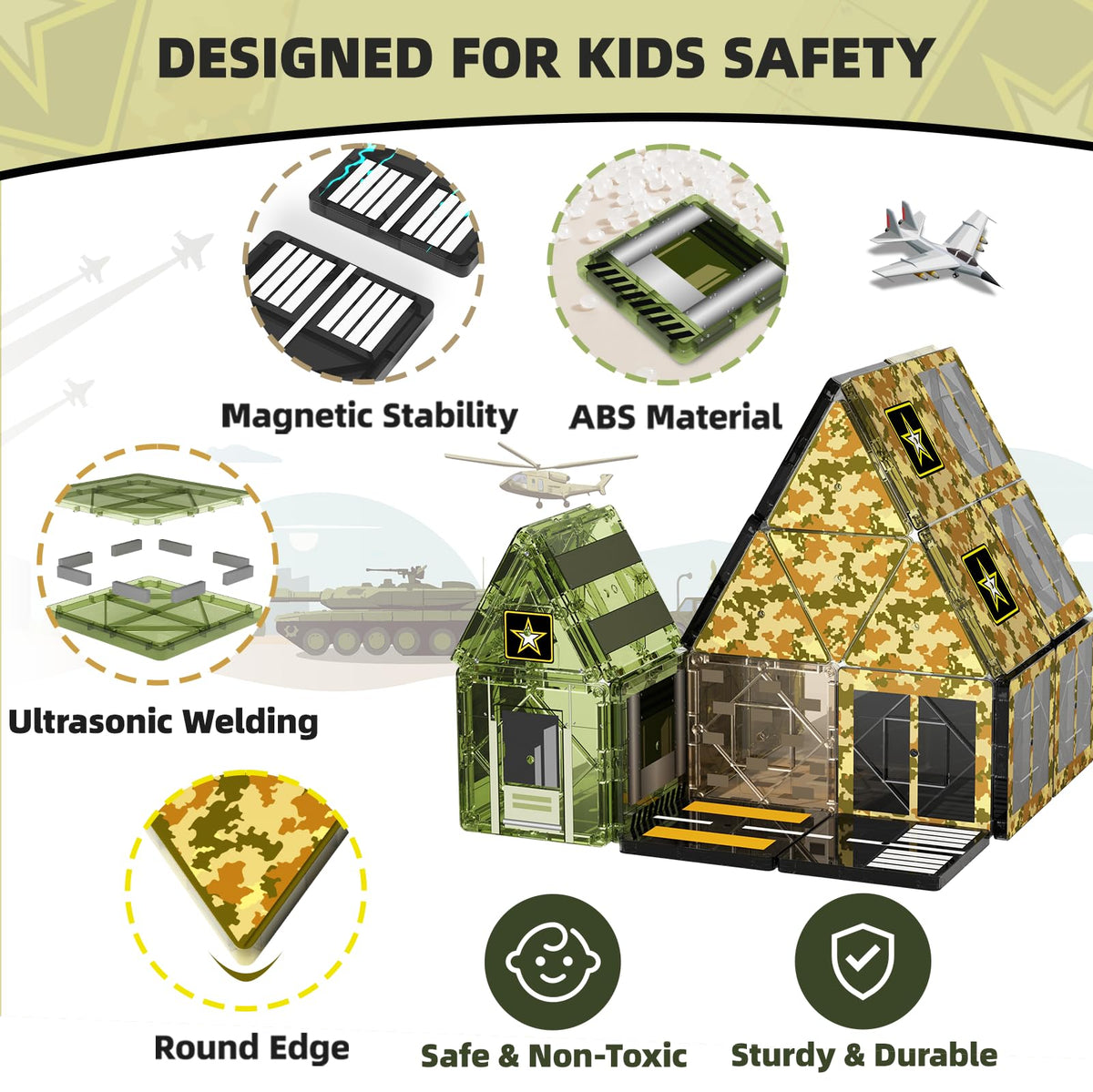 GobiDex 100PCS Army Magnetic Tiles – STEM Building Blocks for Kids 3+