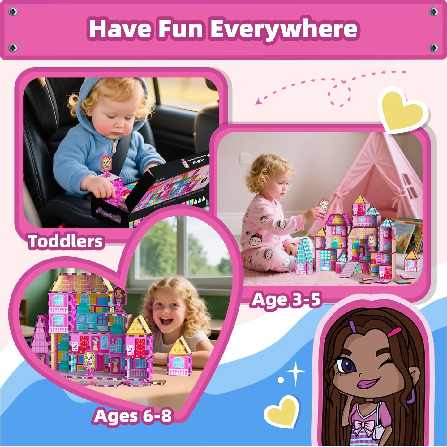 GobiDex Princess Magnetic Doll House – Pink STEM Toy for Girls 3+
