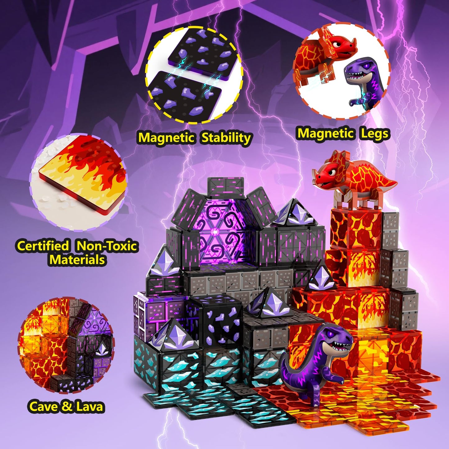 GobiDex Dinosaur Tiles: Magnetic Lava Cave Adventure Set for Ages 3-8