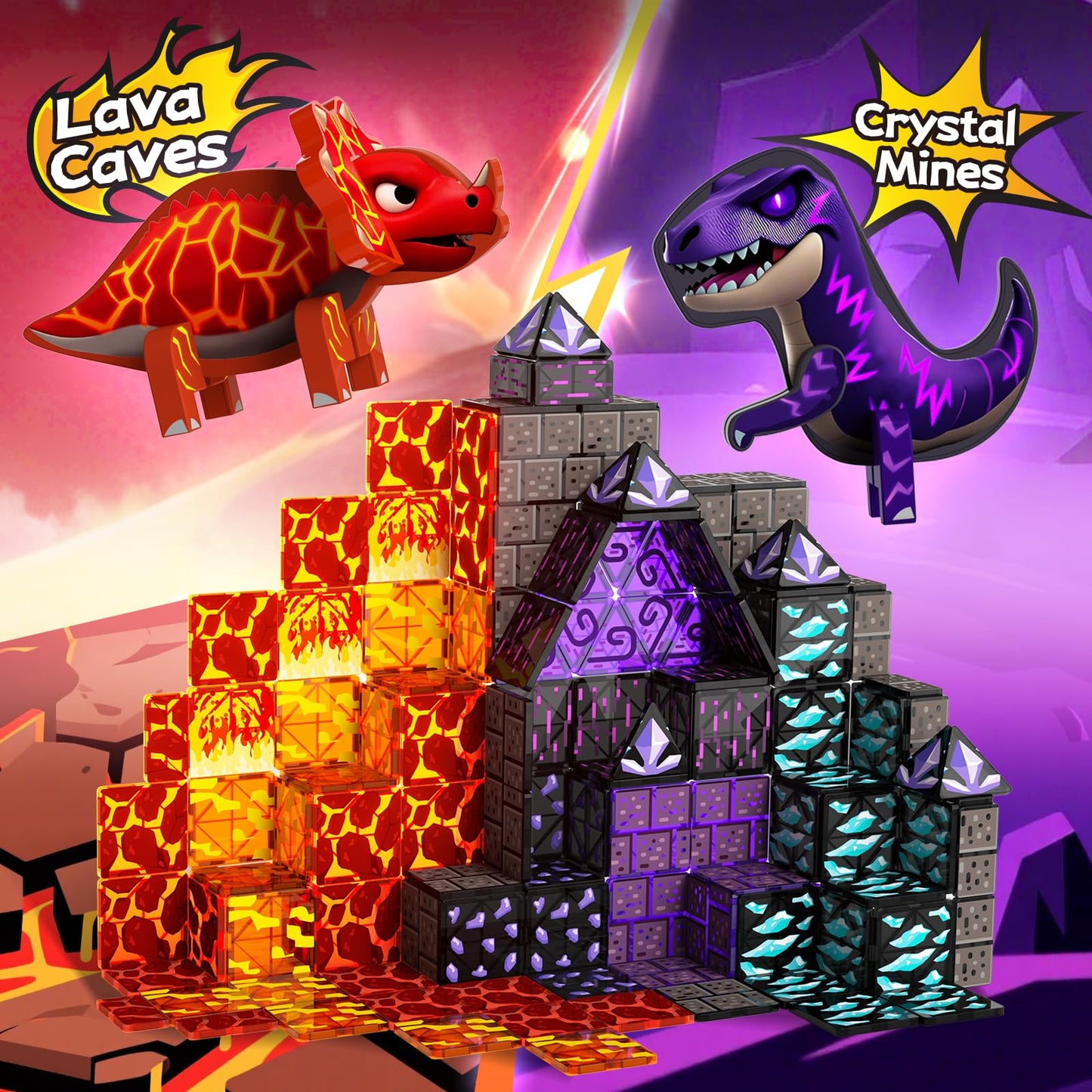 GobiDex Dinosaur Tiles: Magnetic Lava Cave Adventure Set for Ages 3-8