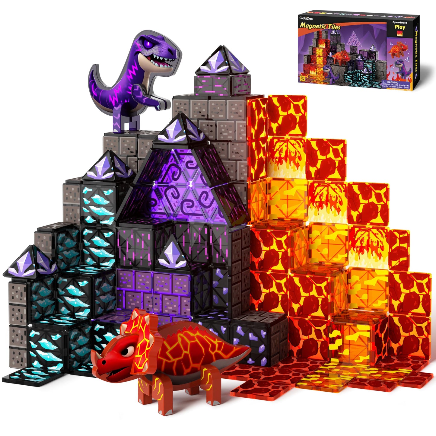 GobiDex Dinosaur Tiles: Magnetic Lava Cave Adventure Set for Ages 3-8
