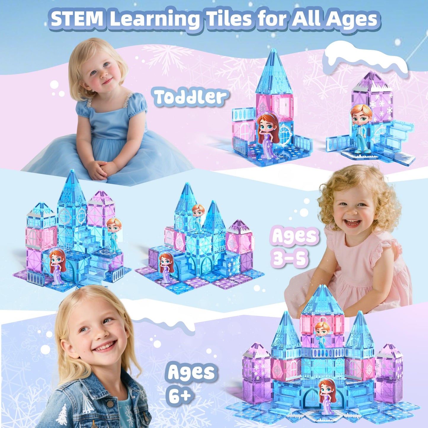 GobiDex Princess Castle Magnetic Building Blocks – 44-Piece STEM Tile Set for Kids 3-8