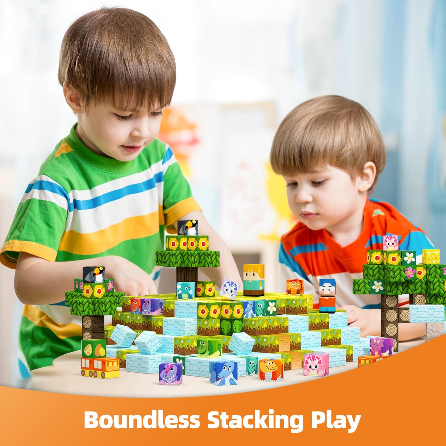 GobiDex 100-Piece Magnetic Blocks: Volcano & Dinosaur Set for Kids 3-8