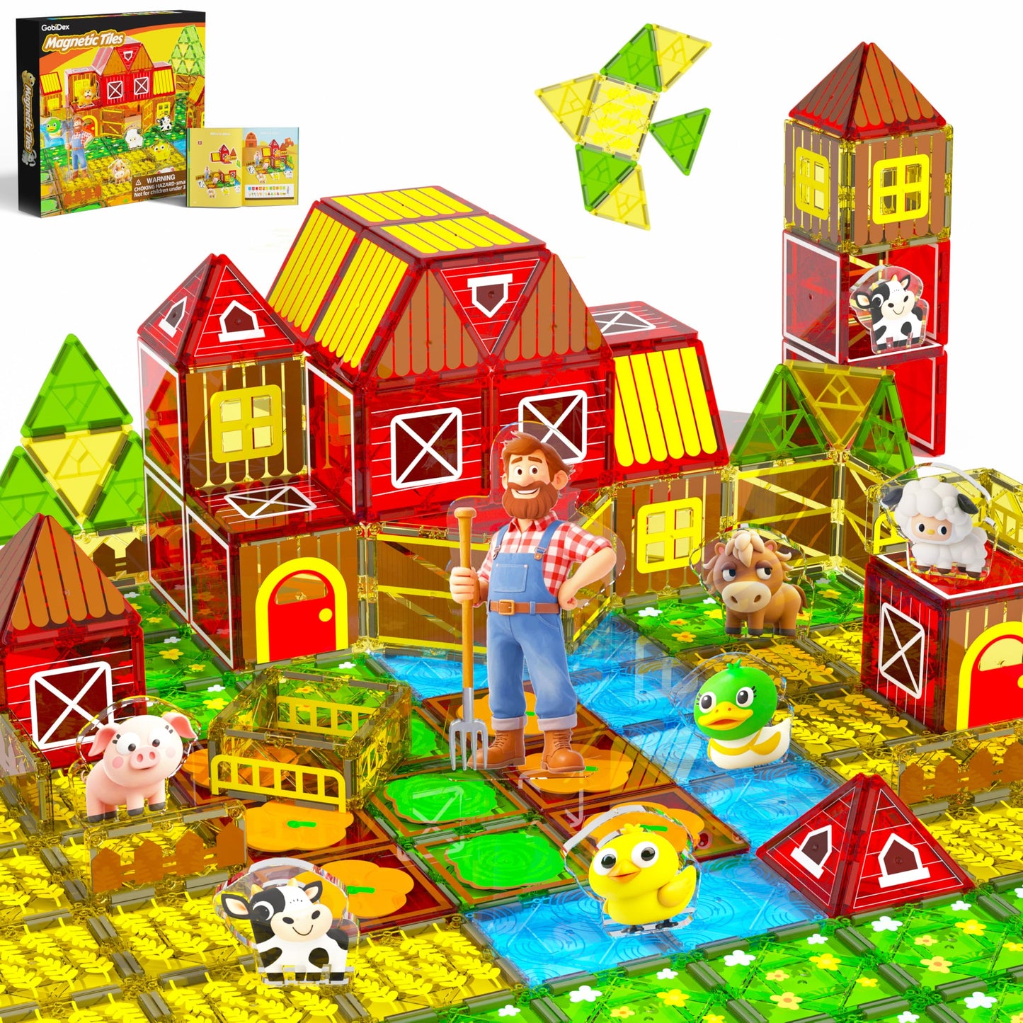 GobiDex Magnetic Tiles with Farm Animals – STEM Toy for Kids 3-8