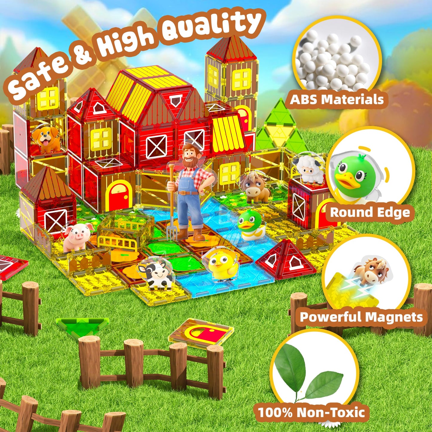 GobiDex Magnetic Tiles with Farm Animals – STEM Toy for Kids 3-8