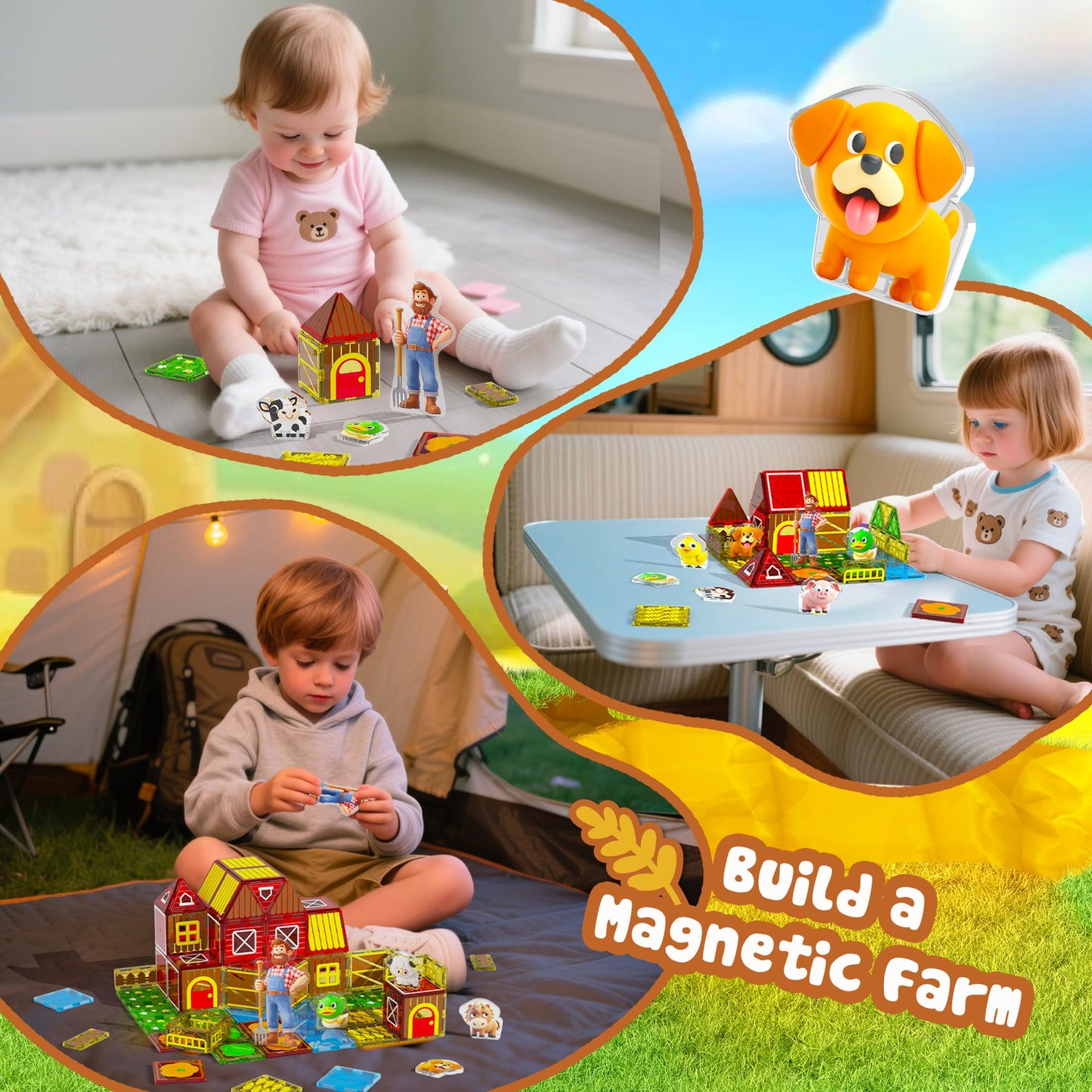 GobiDex Magnetic Tiles with Farm Animals – STEM Toy for Kids 3-8