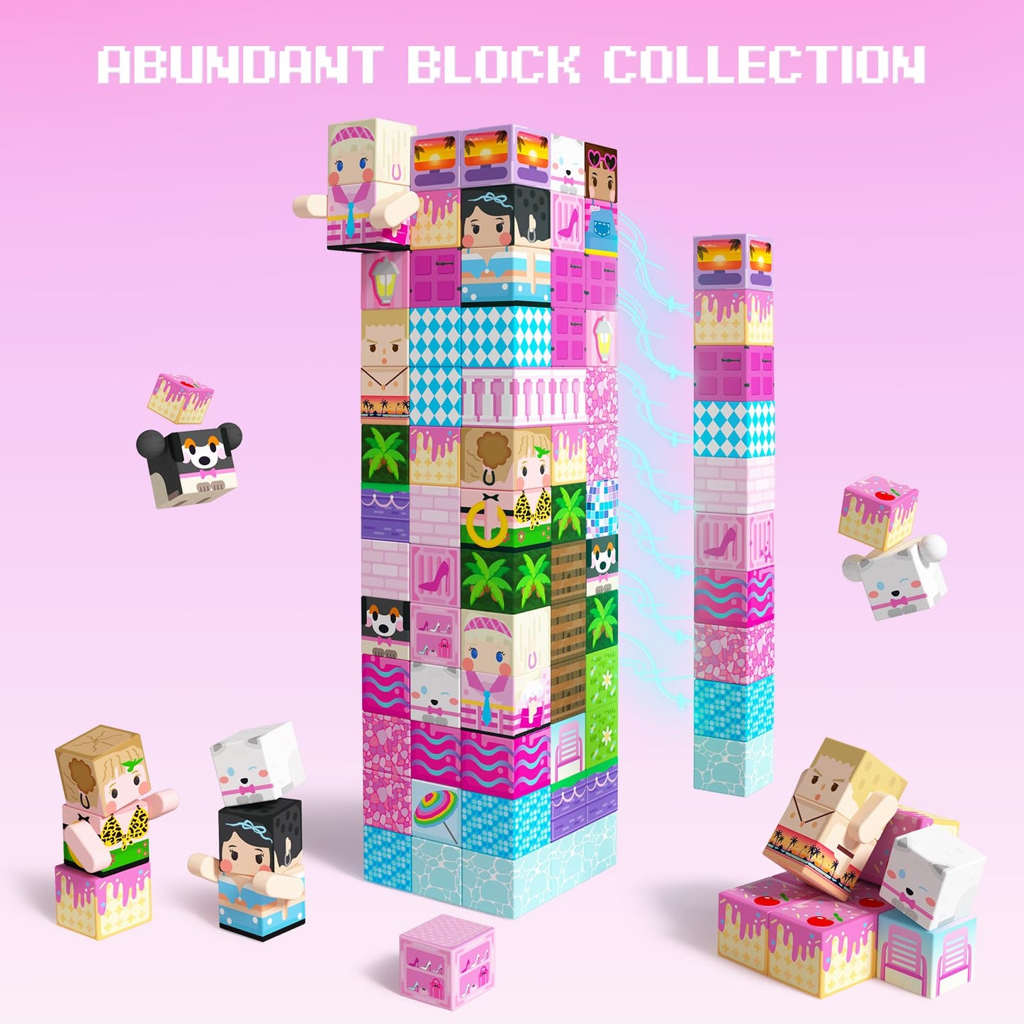 GobiDex 100PCS Magnetic Blocks – Pink Castle & Poolside Villa Set for Girls 3+