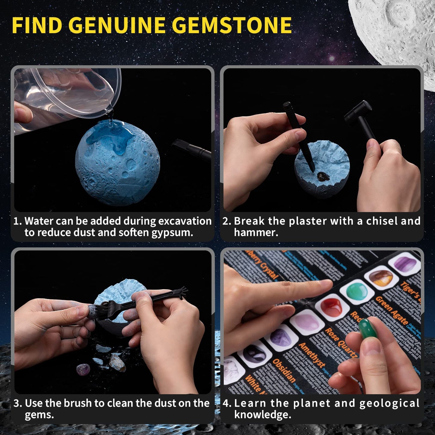GobiDex Gemstones Dig Kit — Solar System STEM Toy for Kids (Excavate 15 Real Gems)