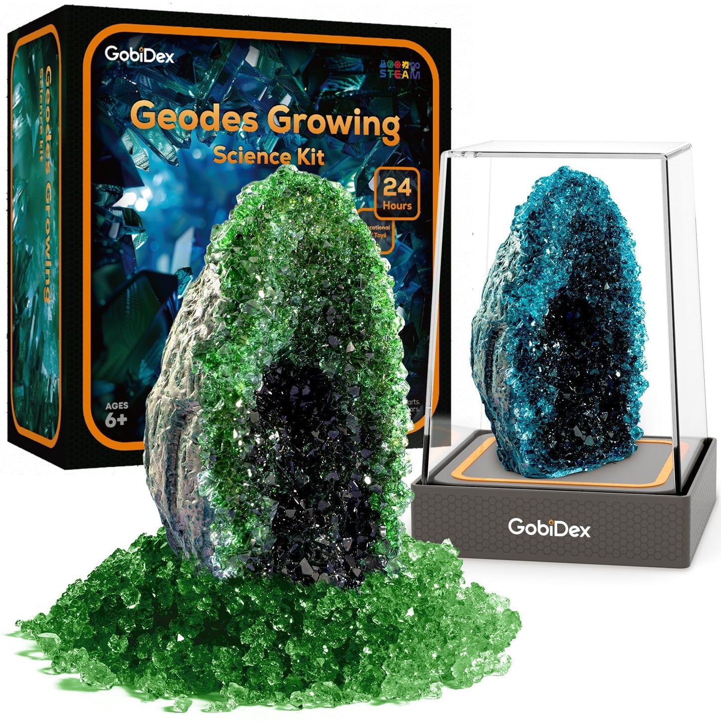 GobiDex Geodes Crystal Growing Kit for Kids – 24-Hour Growth, STEM Toy & Display Case