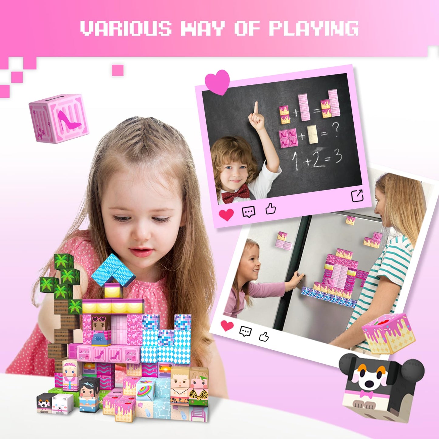 GobiDex 100PCS Magnetic Blocks – Pink Castle & Poolside Villa Set for Girls 3+
