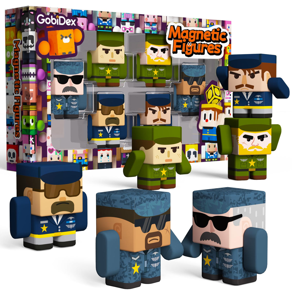 GobiDex Magnetic Army Men Action Figures – 6-Pack Expansion for Magnetic Blocks | STEM Army Toys for Ages 3+