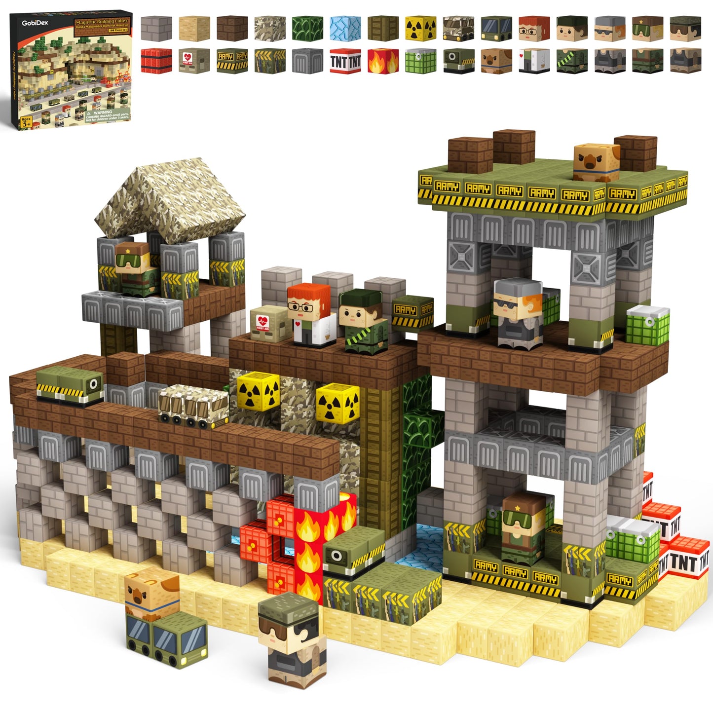 GobiDex 100PCS Magnetic Blocks Army Toys – Build MagWonder for Army Men | STEM Building Toys for Kids 3+