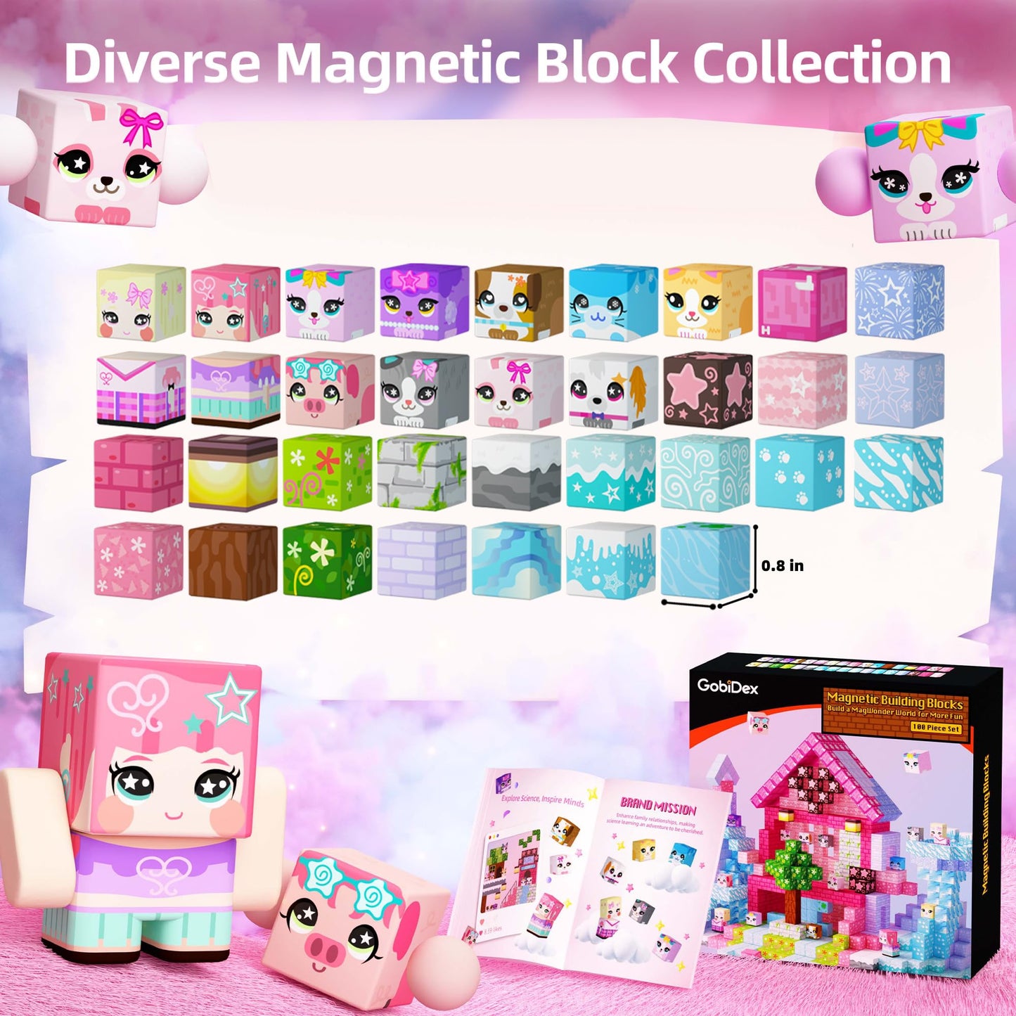 GobiDex Magnetic Blocks 100PCS Pink Princess Castle – STEM Building Toy for Girls 3+