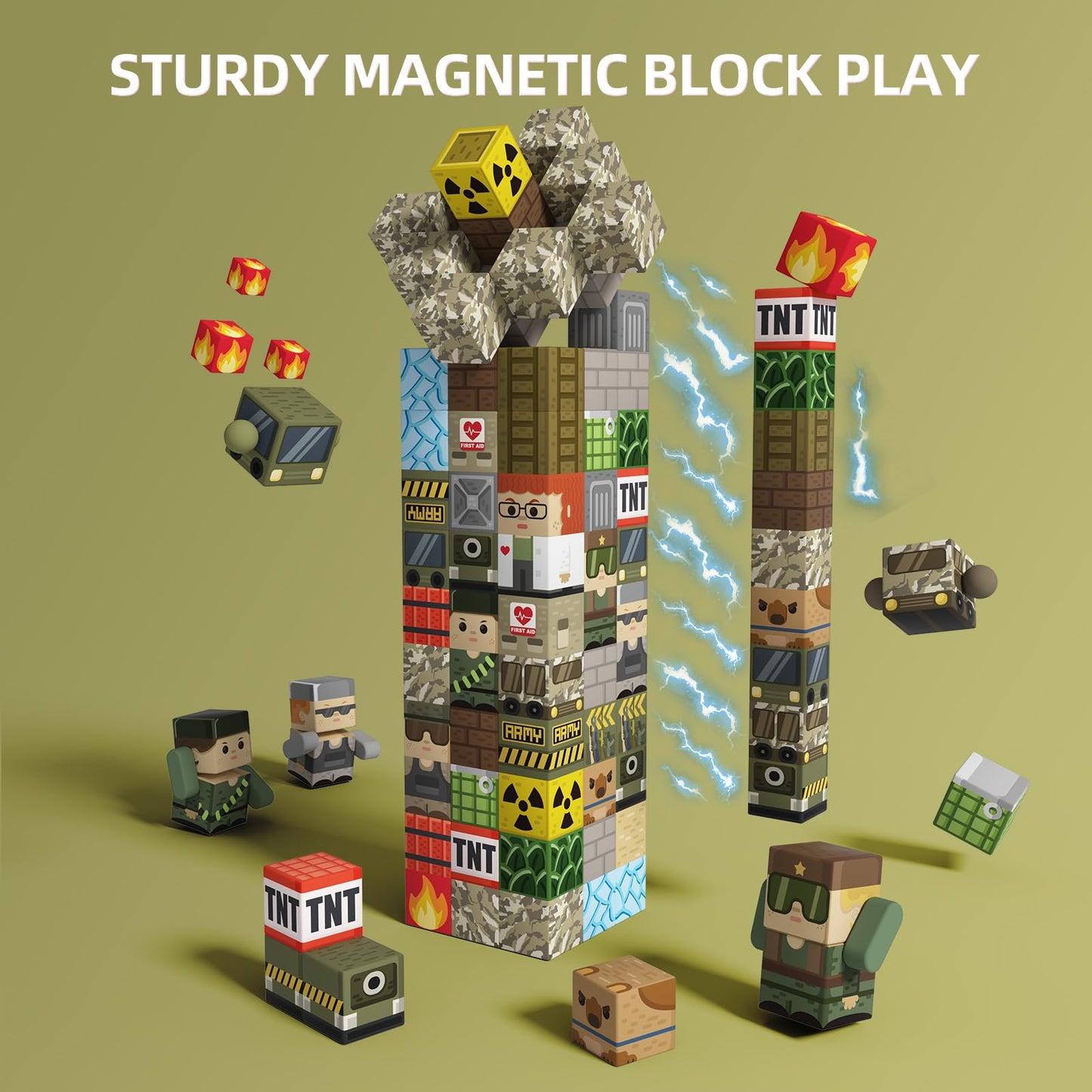 GobiDex 100PCS Magnetic Blocks Army Toys – Build MagWonder for Army Men | STEM Building Toys for Kids 3+
