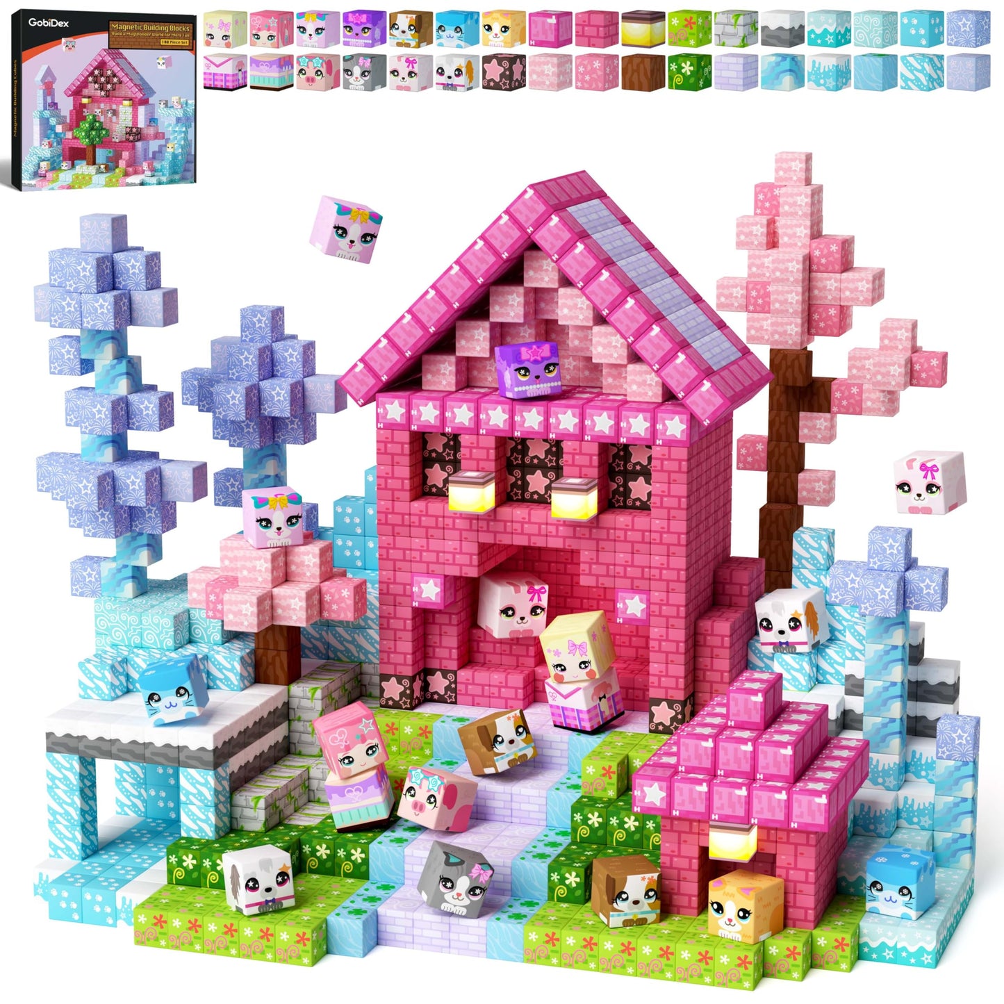GobiDex Magnetic Blocks 100PCS Pink Princess Castle – STEM Building Toy for Girls 3+