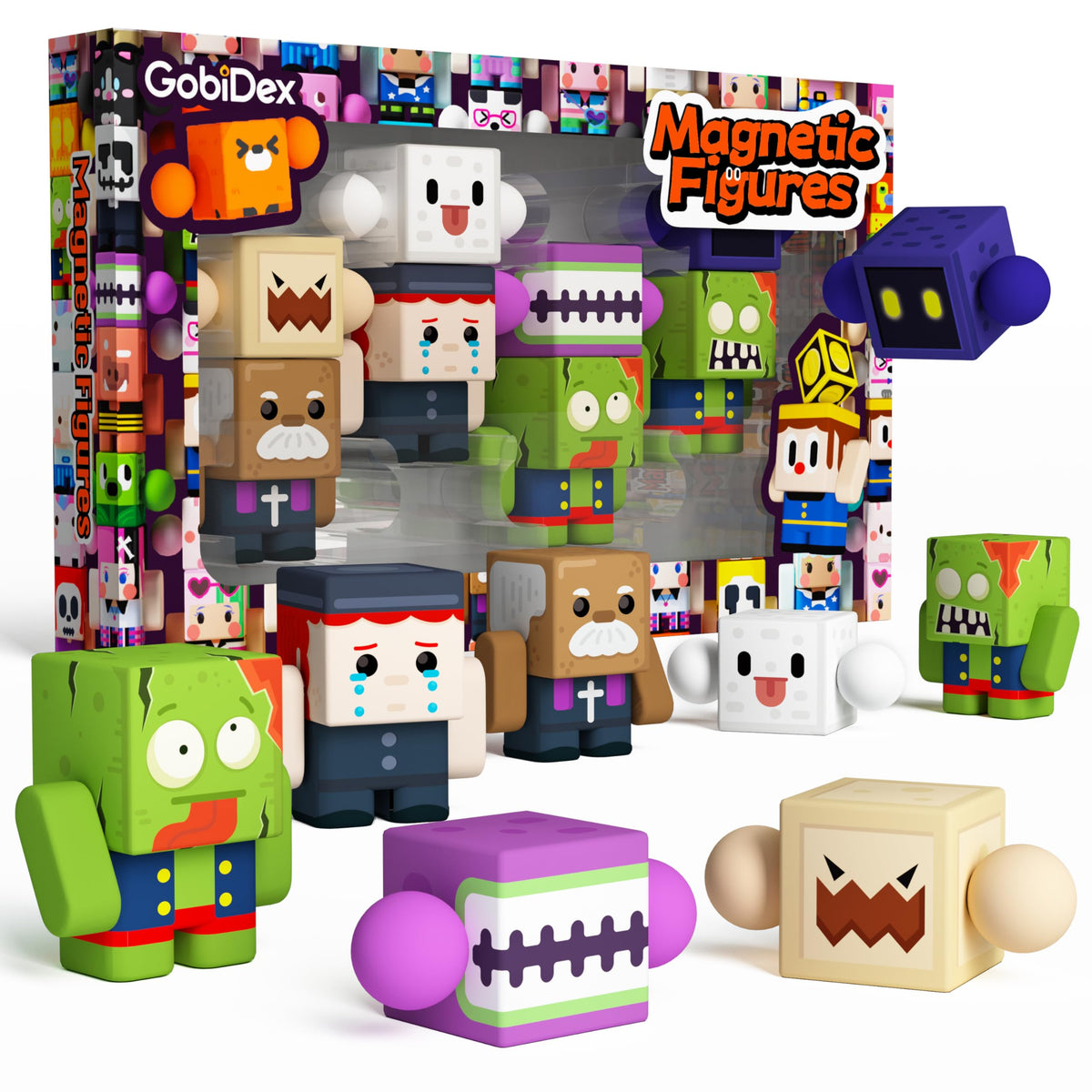 GobiDex 8PCS Magnetic Figures Playset – Rotatable Monster & Character Toys for Kids | Quiet Sensory Play & STEM Gift