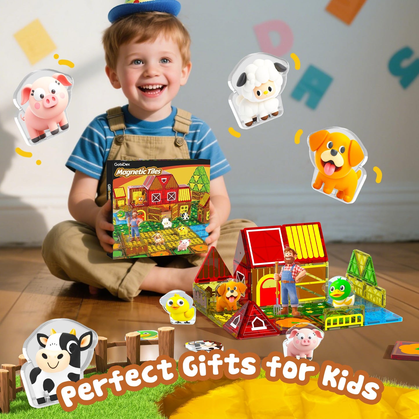 GobiDex Magnetic Tiles with Farm Animals – STEM Toy for Kids 3-8