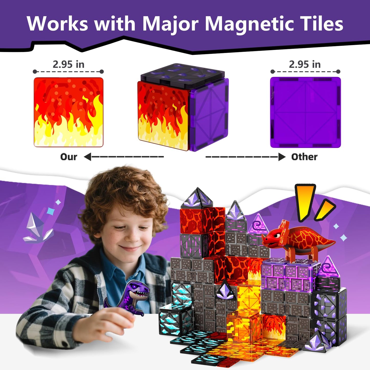 GobiDex Dinosaur Tiles: Magnetic Lava Cave Adventure Set for Ages 3-8