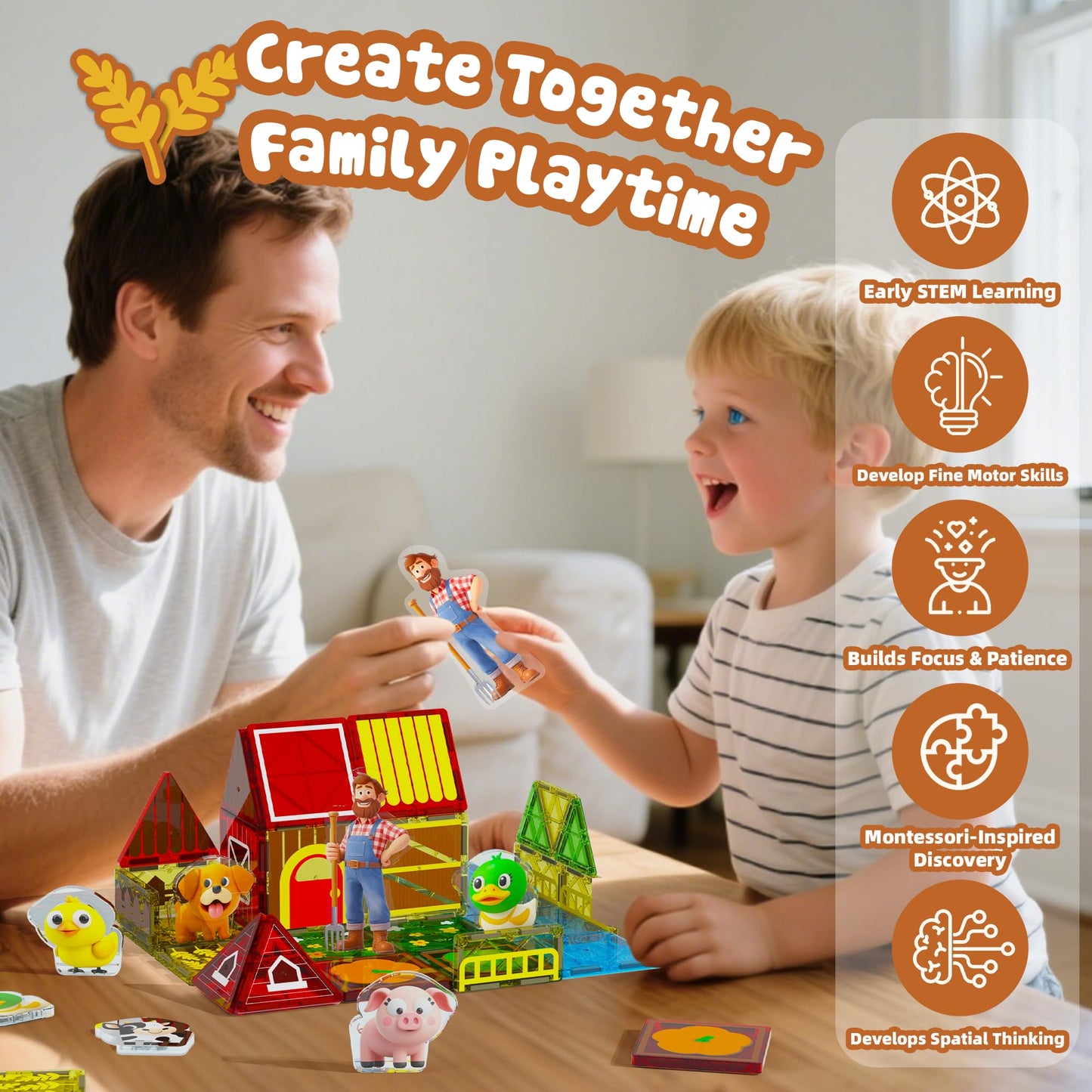 GobiDex Magnetic Tiles with Farm Animals – STEM Toy for Kids 3-8