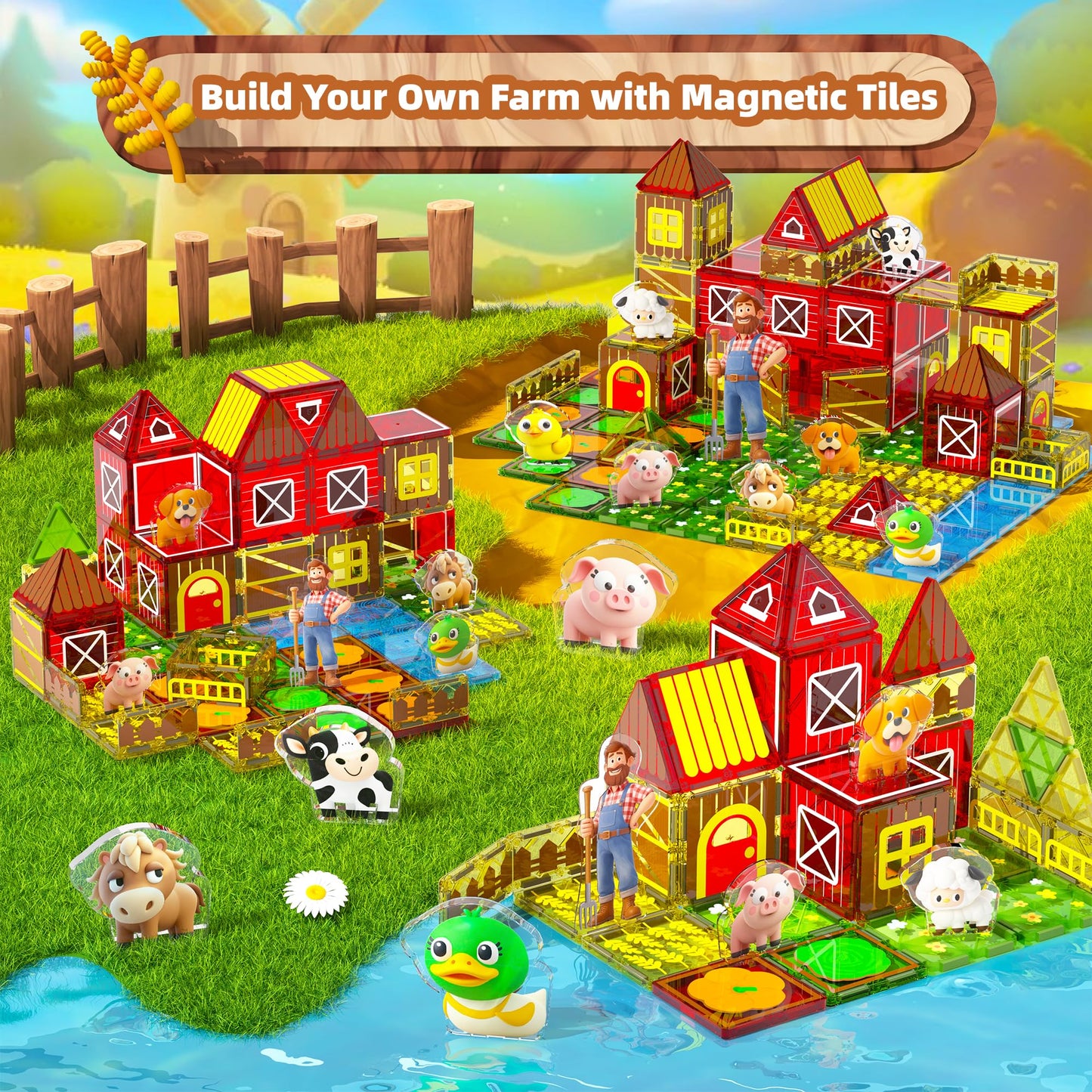 GobiDex Magnetic Tiles with Farm Animals – STEM Toy for Kids 3-8