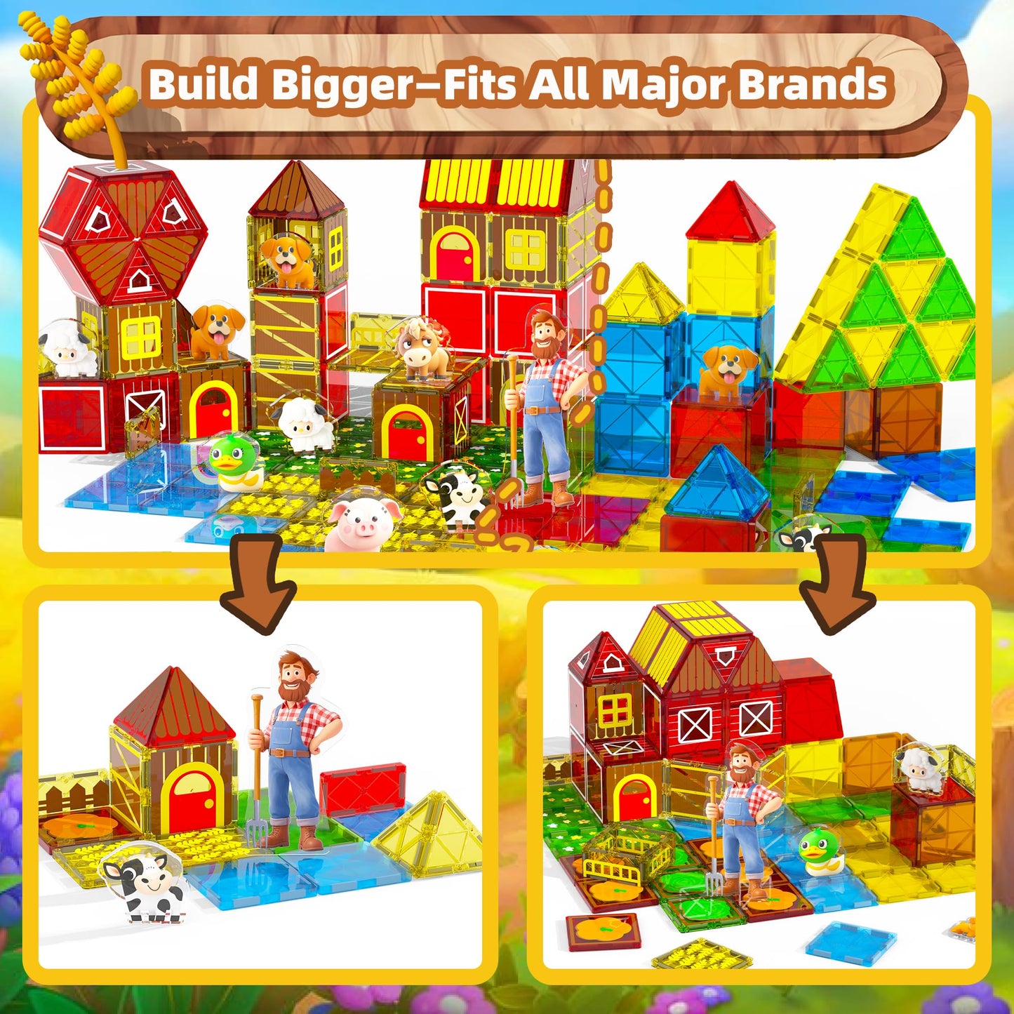 GobiDex Magnetic Tiles with Farm Animals – STEM Toy for Kids 3-8