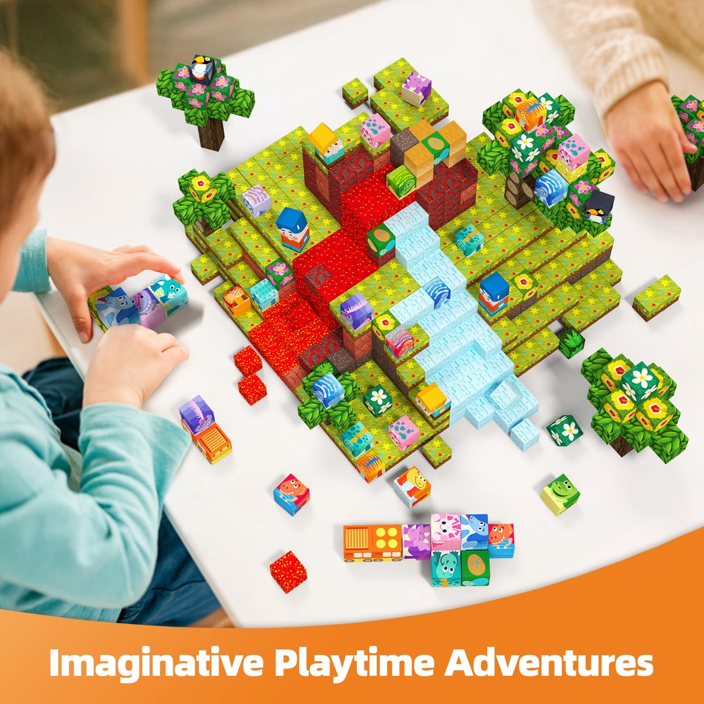 GobiDex 100-Piece Magnetic Blocks: Volcano & Dinosaur Set for Kids 3-8