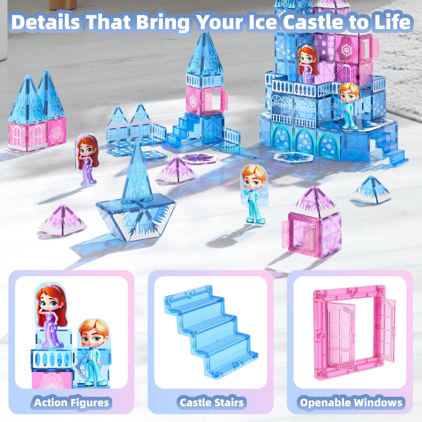 GobiDex Princess Castle Magnetic Building Blocks – 44-Piece STEM Tile Set for Kids 3-8