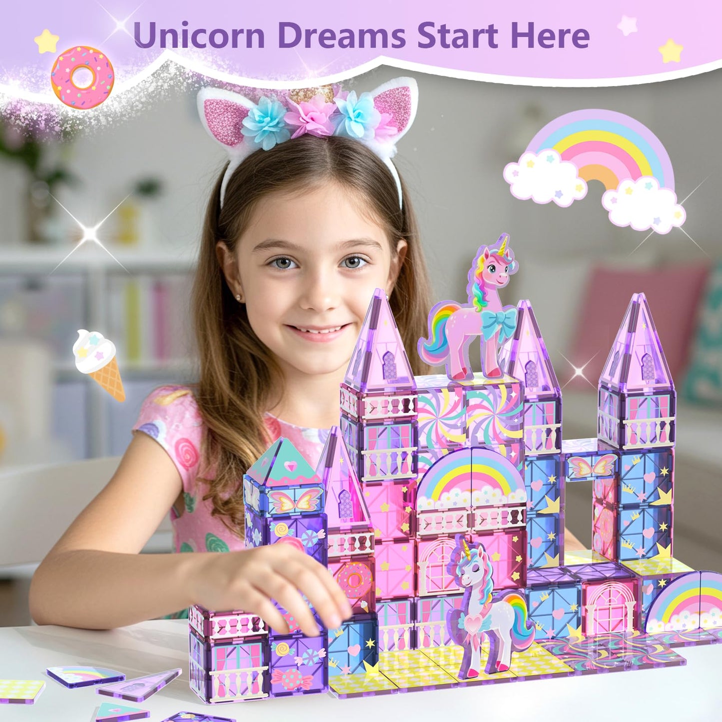 GobiDex Magnetic Unicorn Building Blocks – STEM Princess Tiles for Kids Ages 3-8