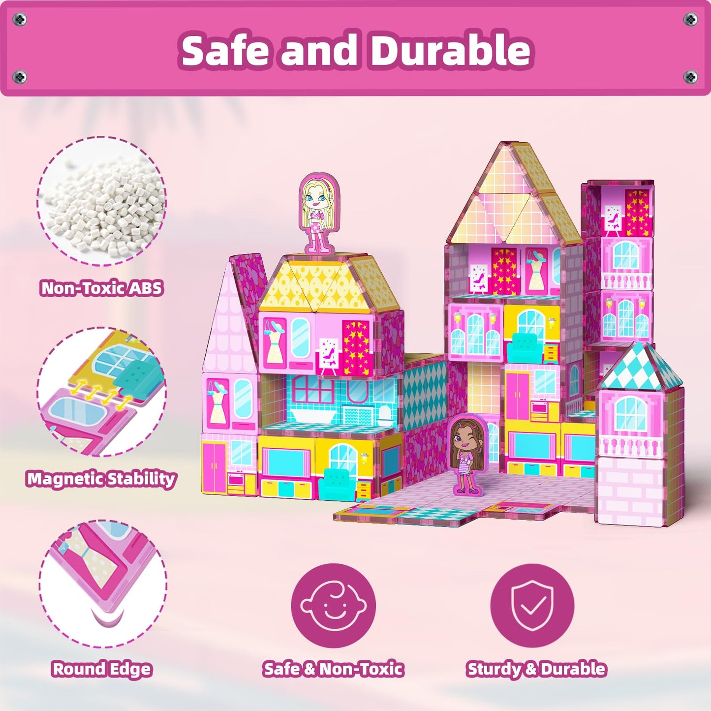 GobiDex Princess Magnetic Doll House – Pink STEM Toy for Girls 3+