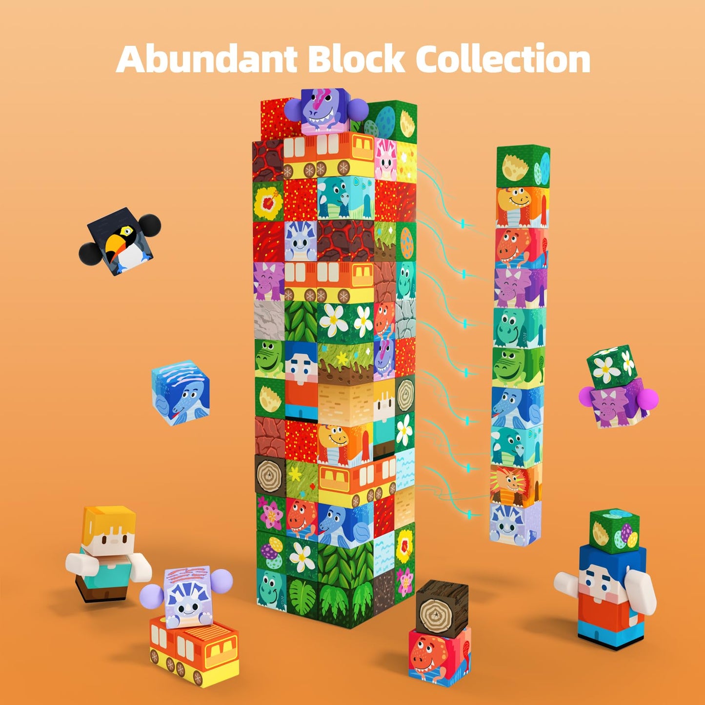 GobiDex 100-Piece Magnetic Blocks: Volcano & Dinosaur Set for Kids 3-8