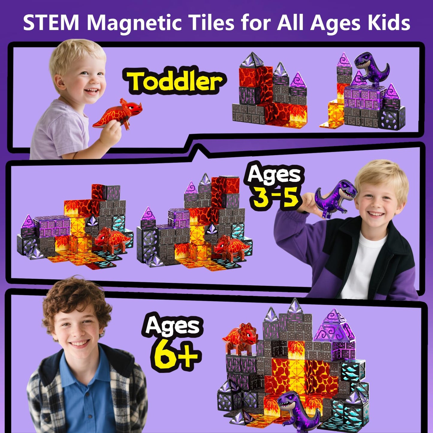 GobiDex Dinosaur Tiles: Magnetic Lava Cave Adventure Set for Ages 3-8